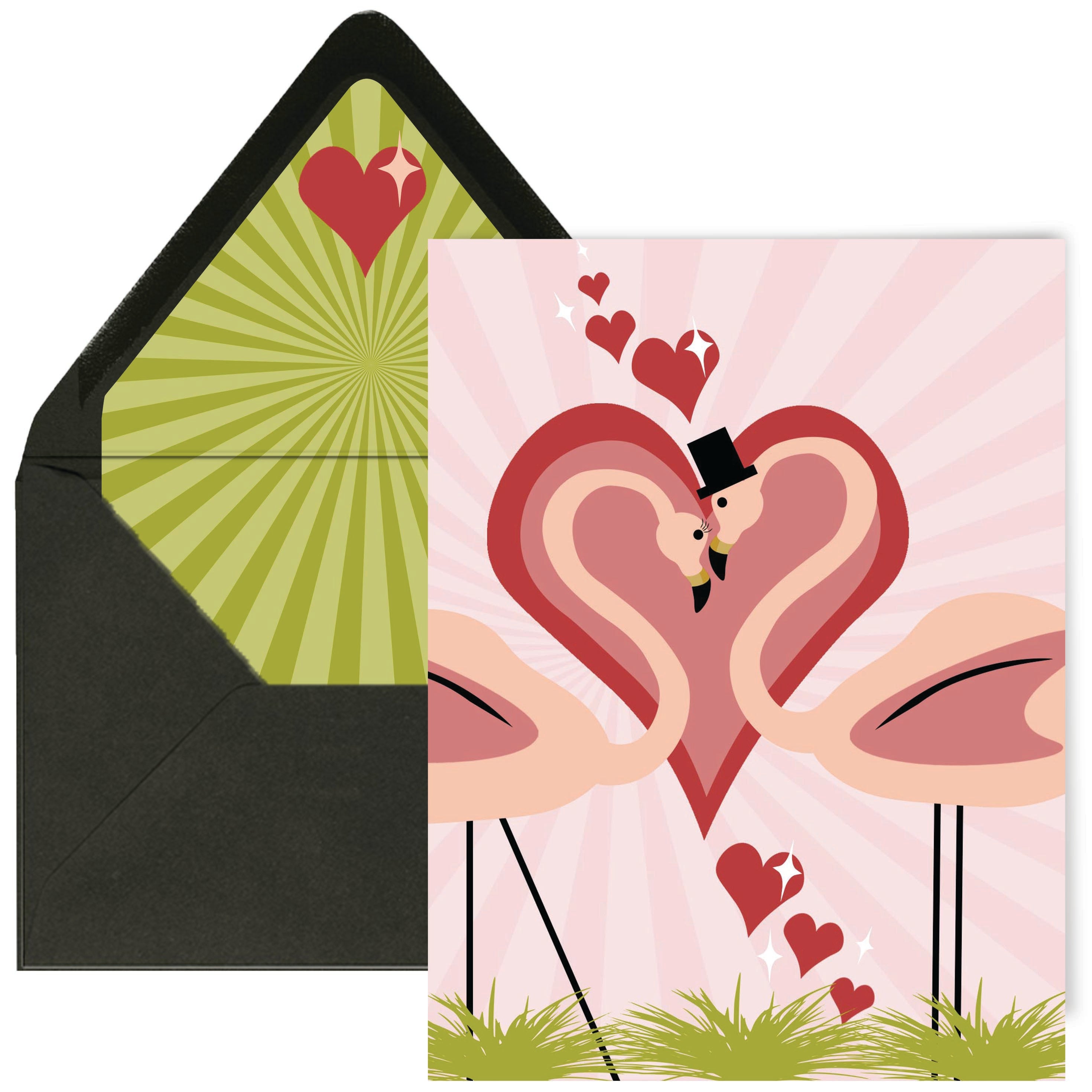 wholesale retro flamingo love card with liner and envelope