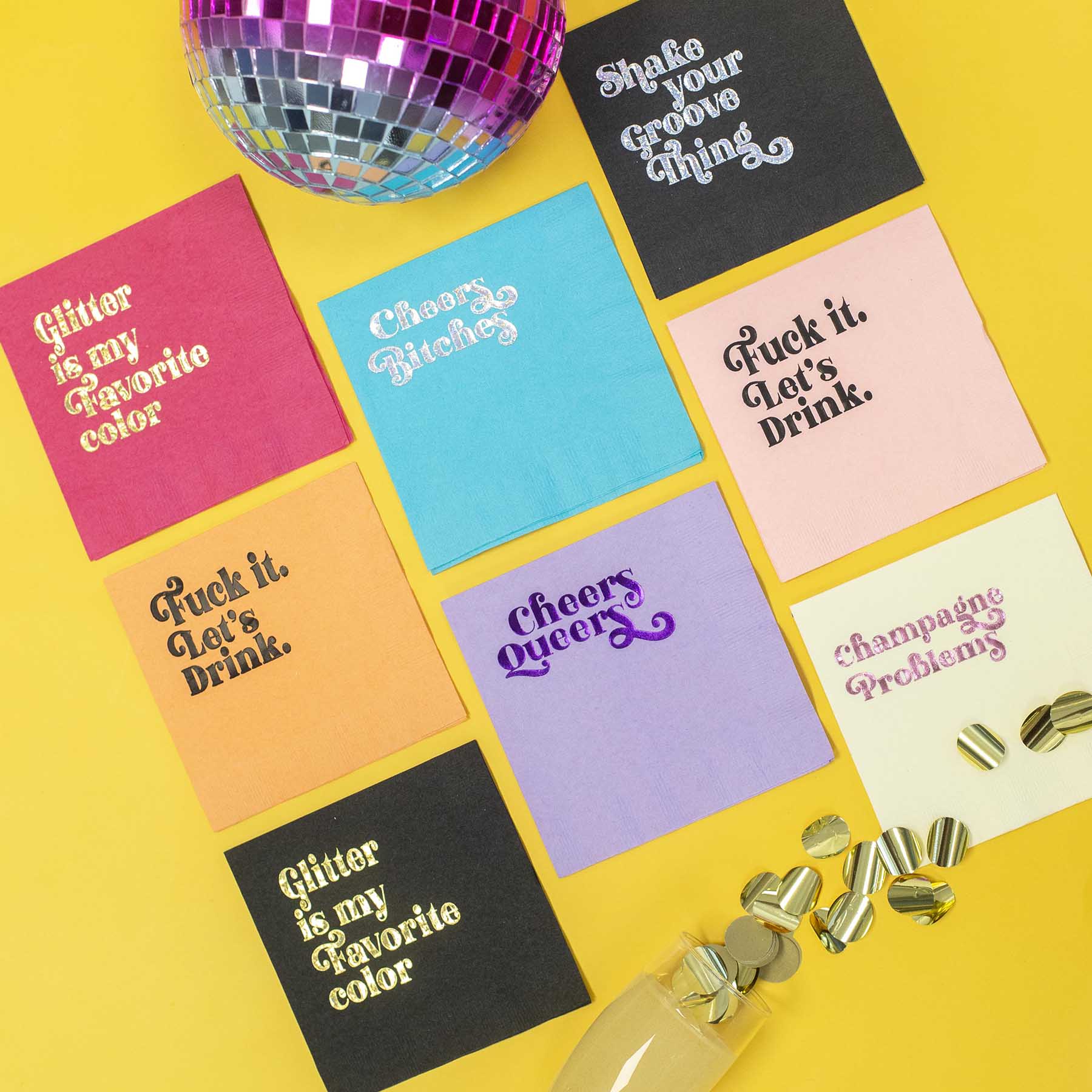 Glitter is My Favorite Color Gold Foil Magenta Cocktail Beverage Napkin