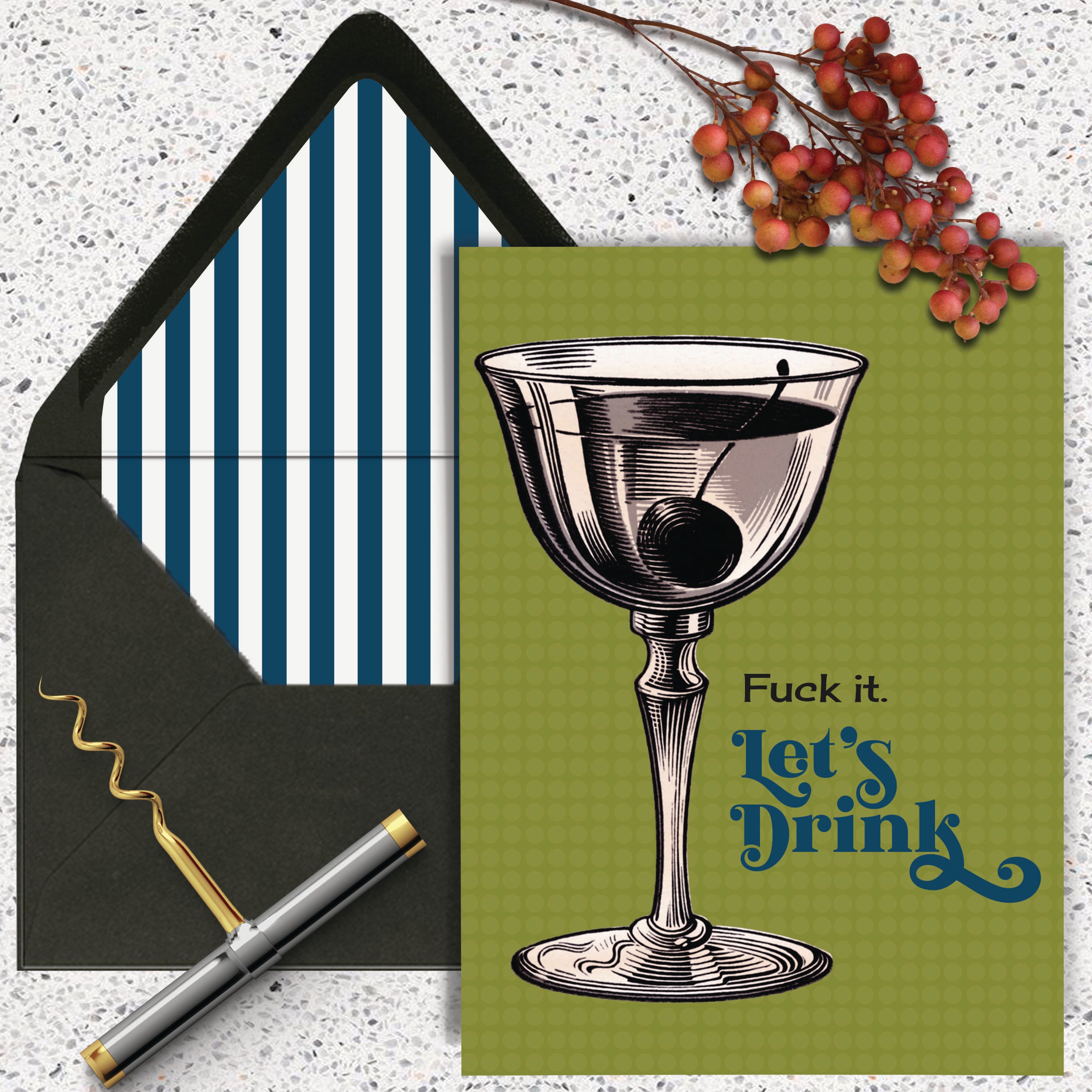 Fuck It Lets Drink Vintage Cocktail Everyday Greeting Card