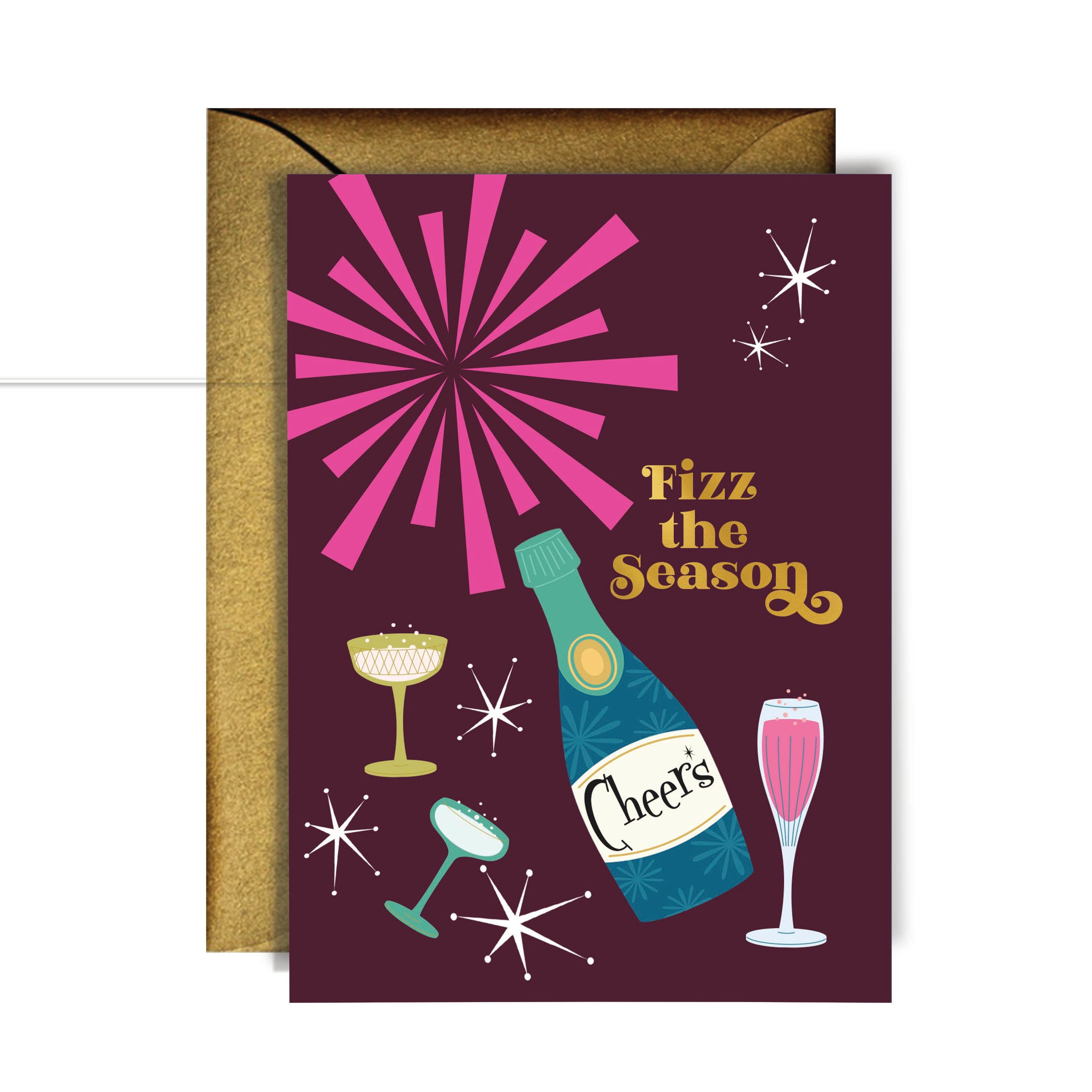 Cheers Fizz the Season Foil Holiday Champagne Cocktail Card