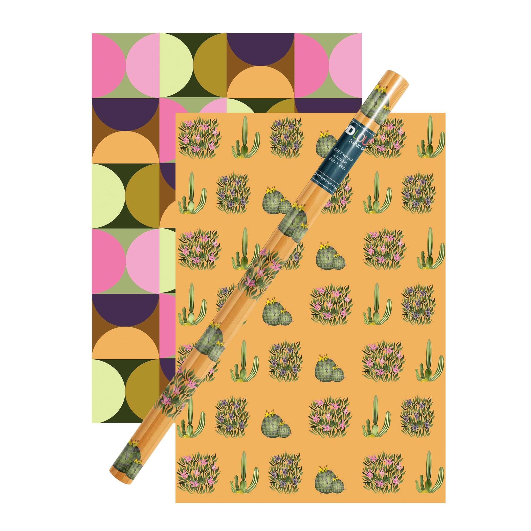 Cactus and Floral Bush Orange Double Sided Gift Wrap Craft Sheet