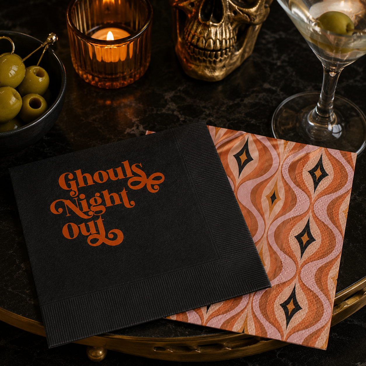 Ghouls Night Out Black and Orange Foil Funny Halloween Napkin