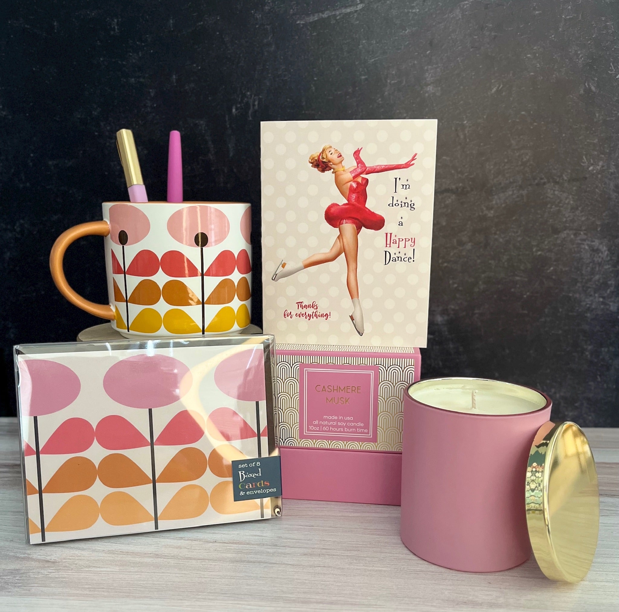 Pink and Gold Cashmere Musk Mid Century Foil Boxed Candle