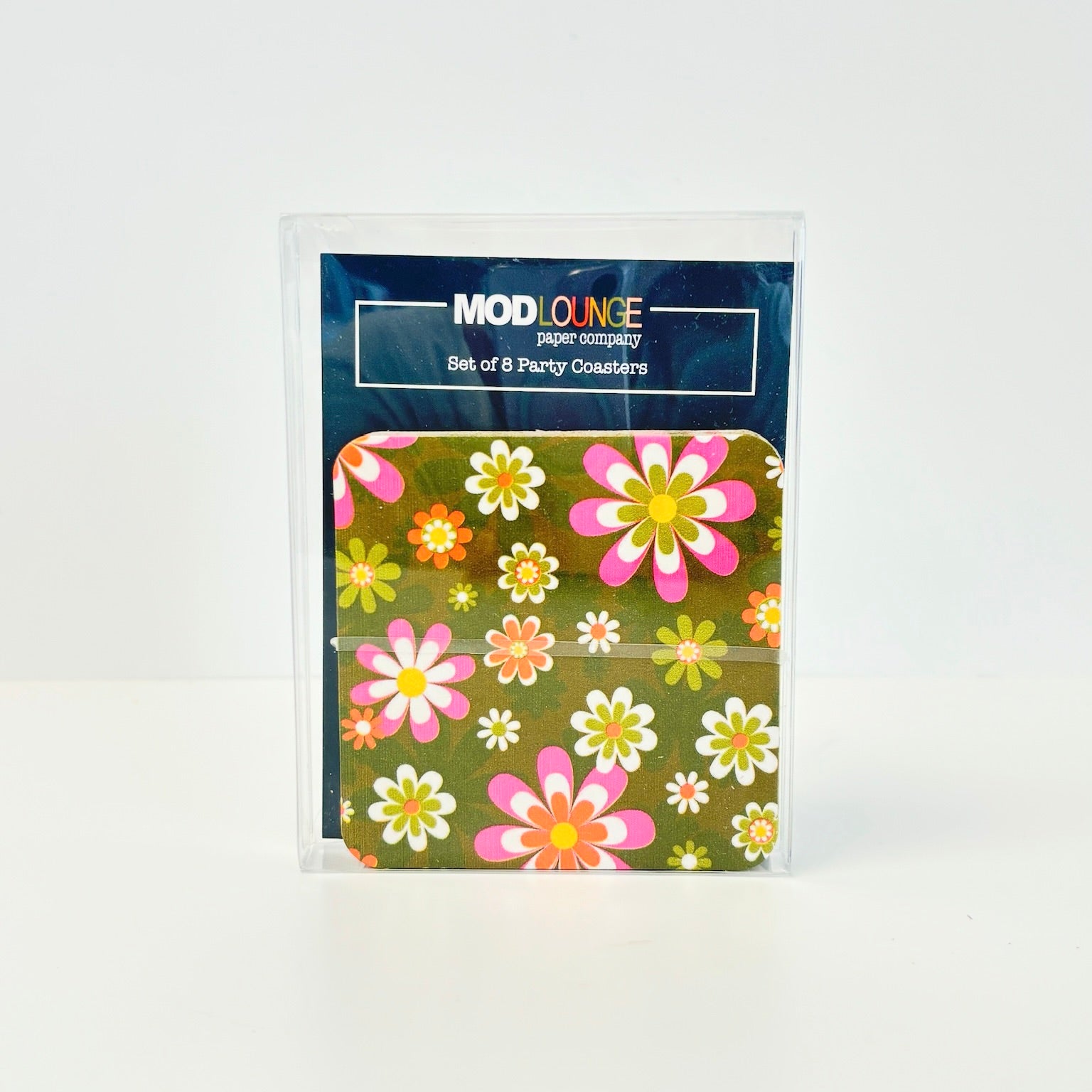 Groovy Sixties Retro Flower Paper Coaster Set of 8