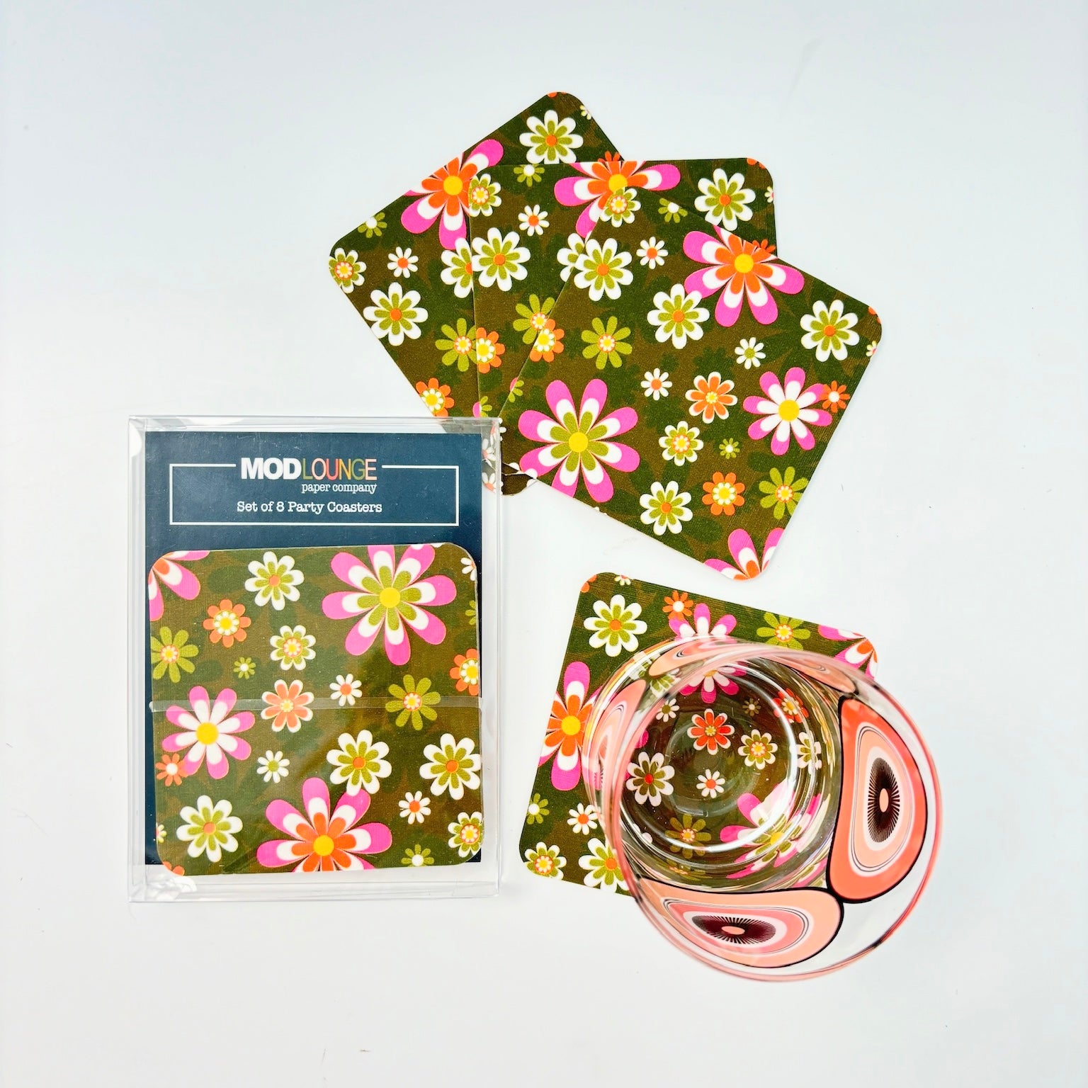 Groovy Sixties Retro Flower Paper Coaster Set of 8