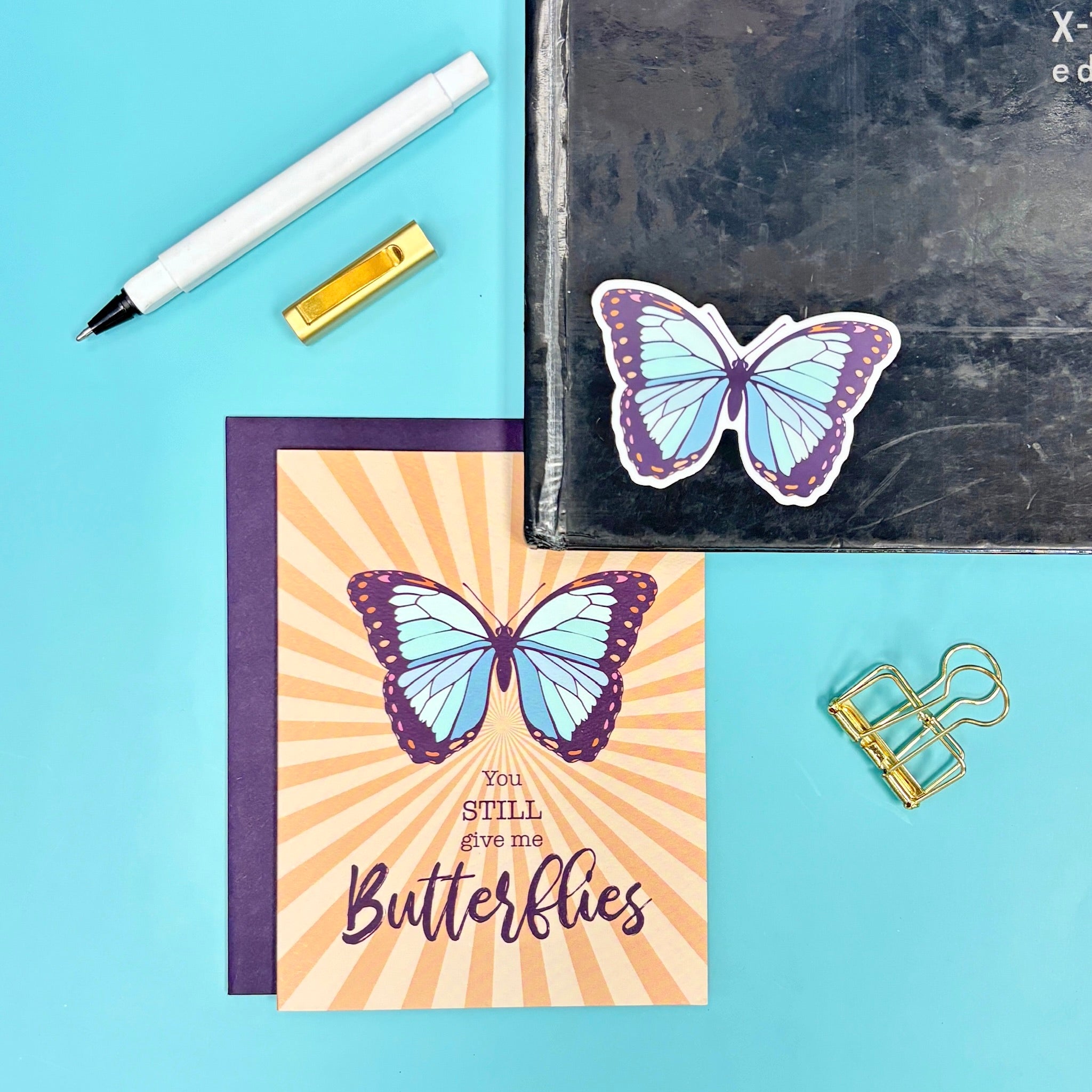 Blue Butterfly Retro Vinyl Sticker