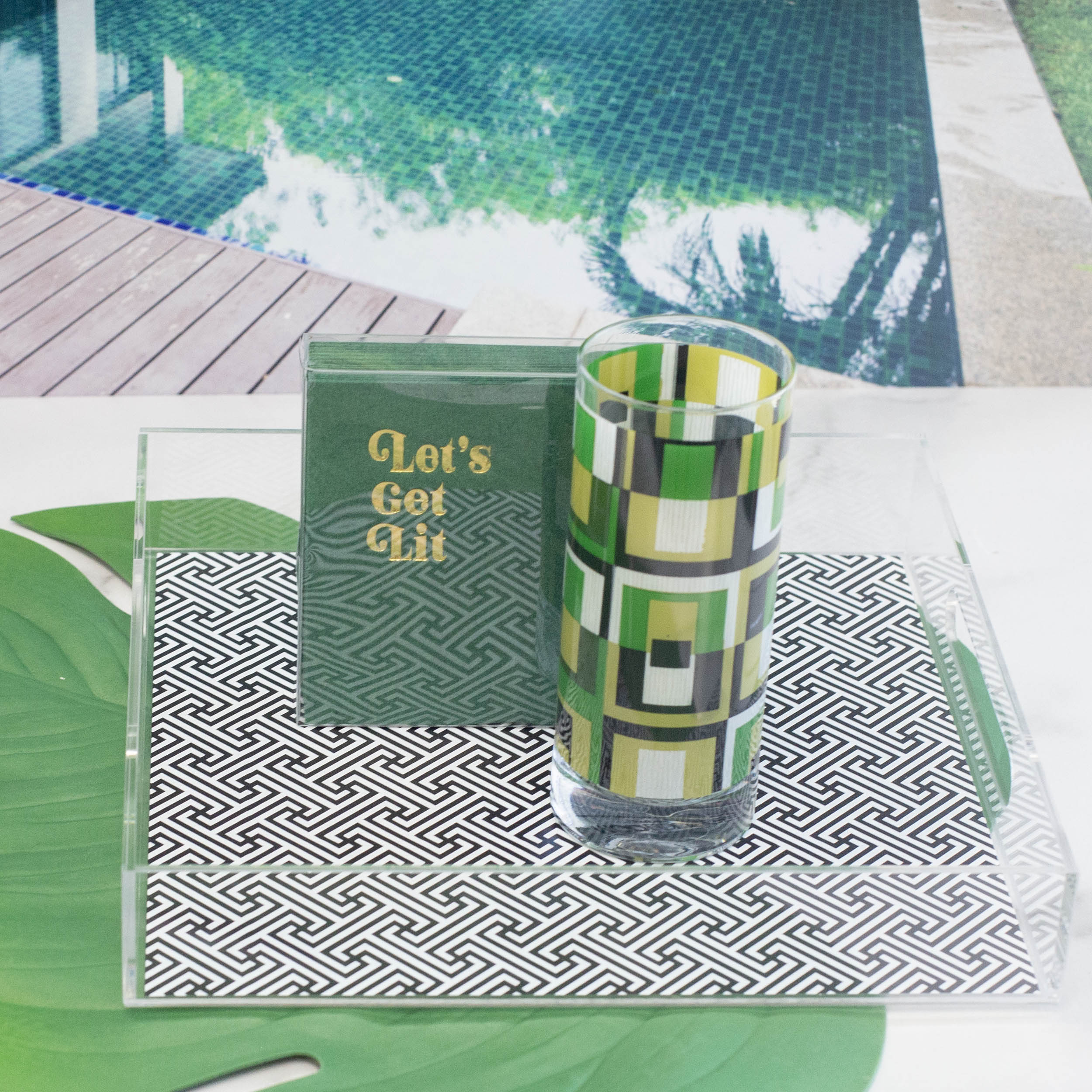 Black Lattice Acrylic Mid Century Modern Serving Tray