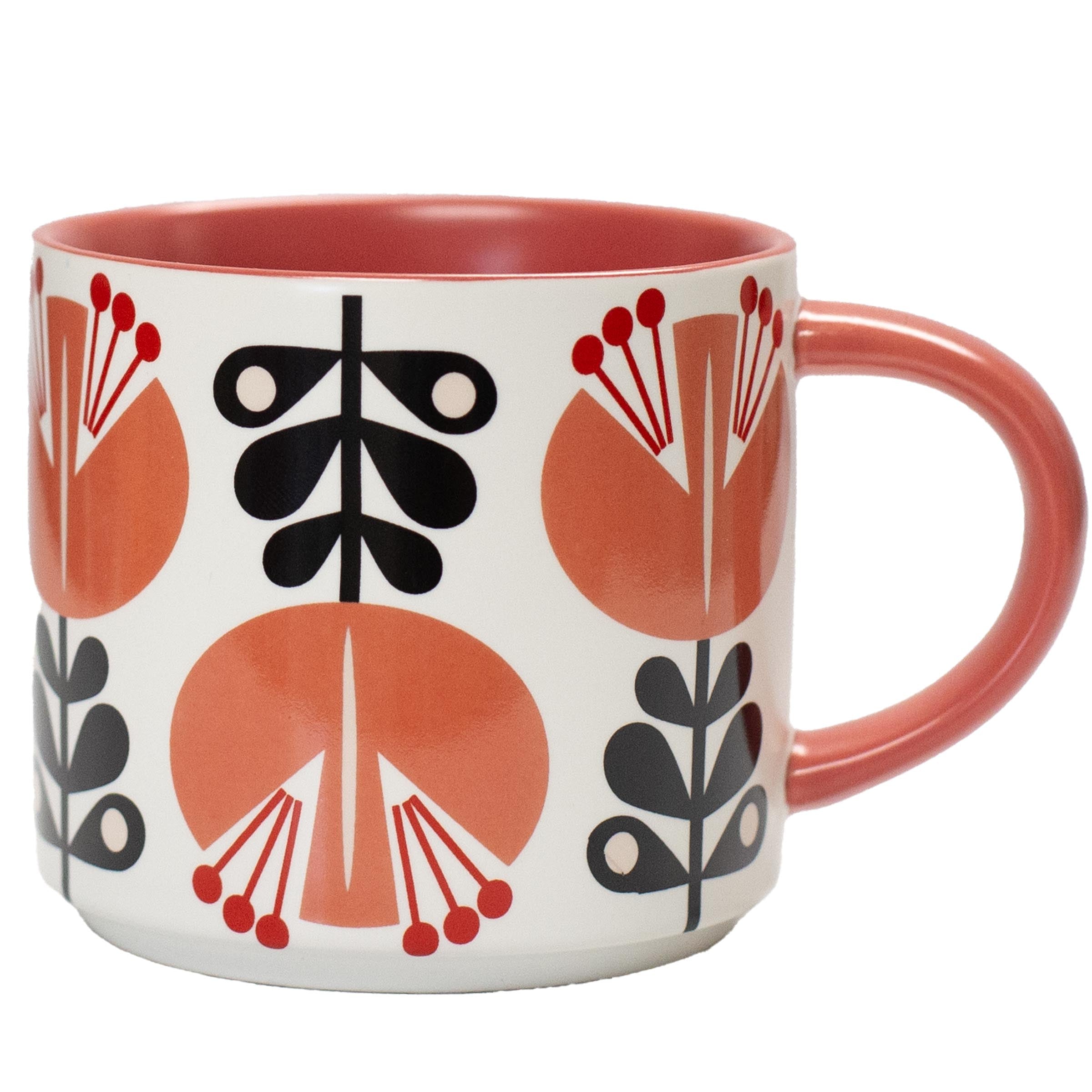 Coral Pink Lily Flower Mid Century Modern Stackable Matte Coffee Tea Mug