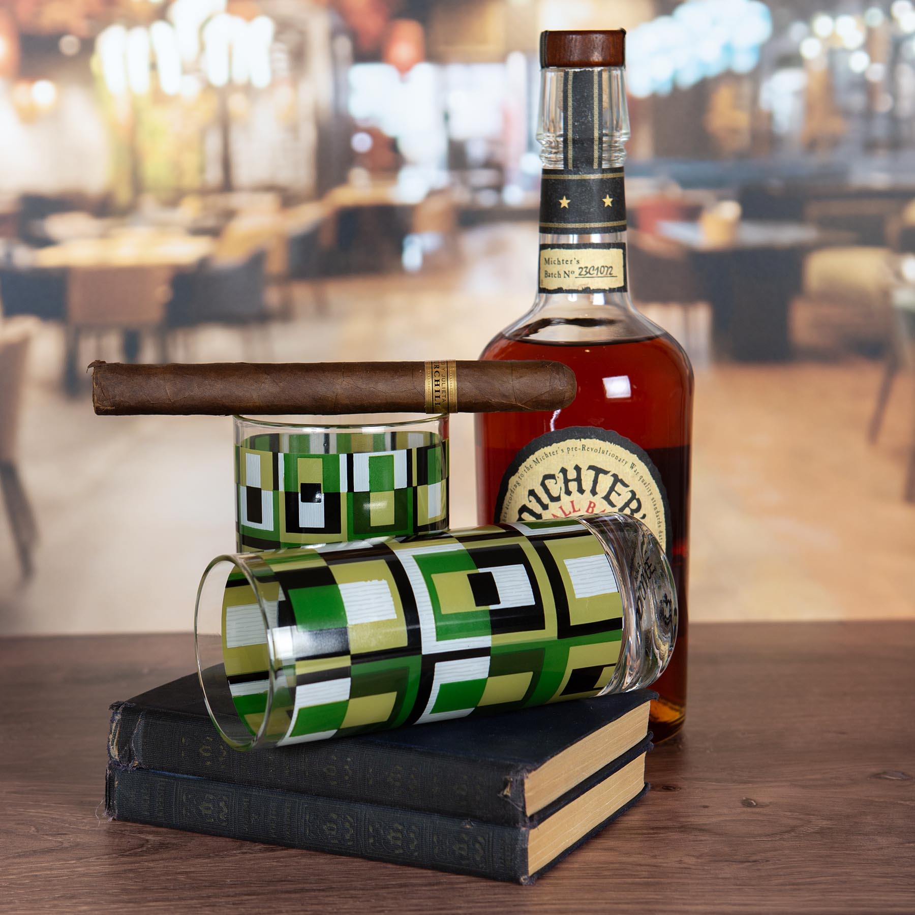 Green Square Mid Century Modern Vintage Cocktail Glasses