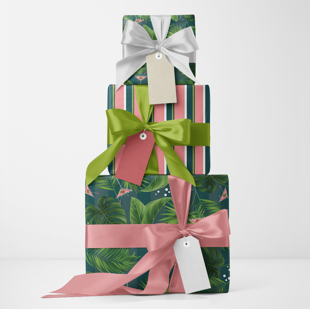 Palm and Pink Martini Double Sided Gift Wrap Craft Sheet