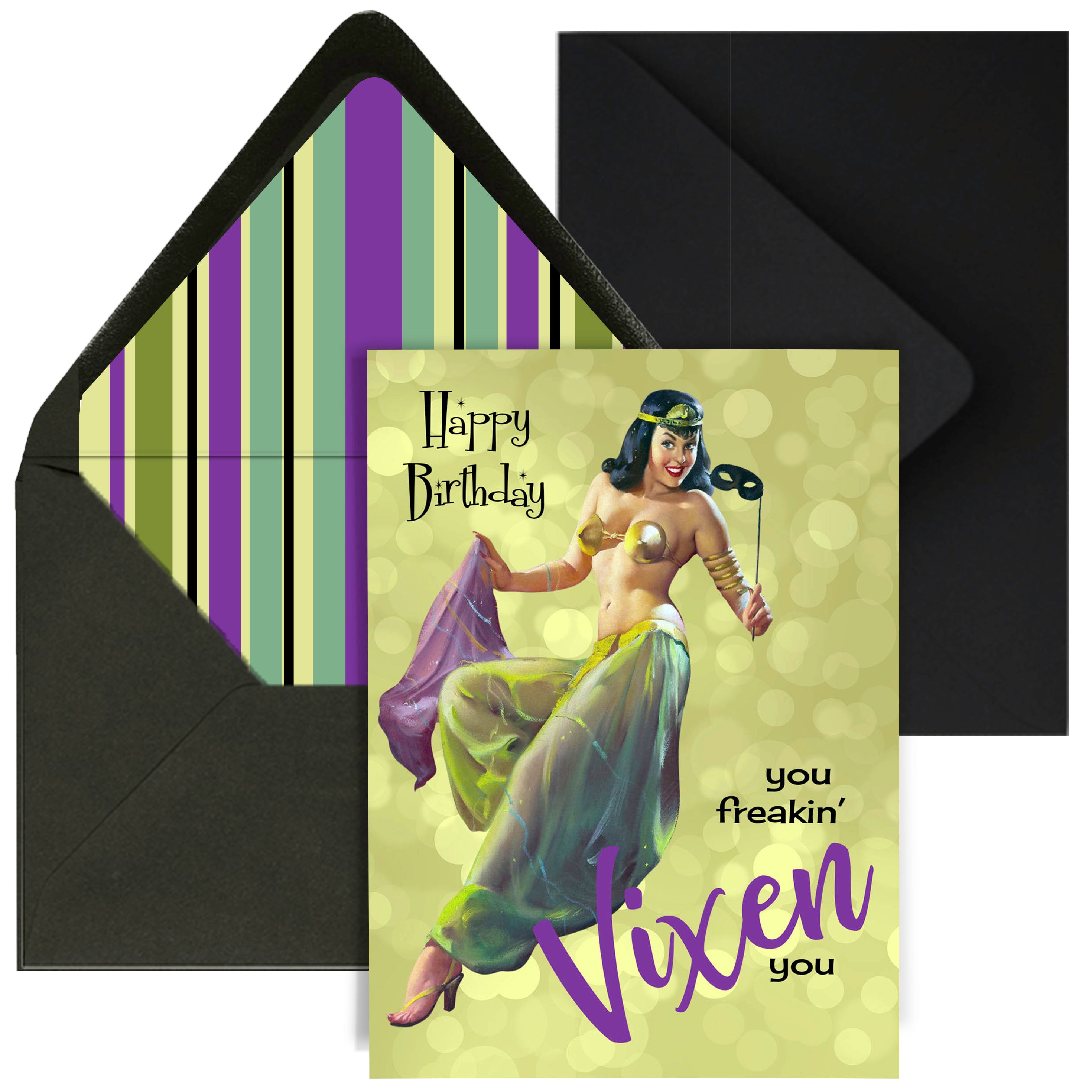 Sexy Vintage Pinup Vixen Masquerade Birthday Card