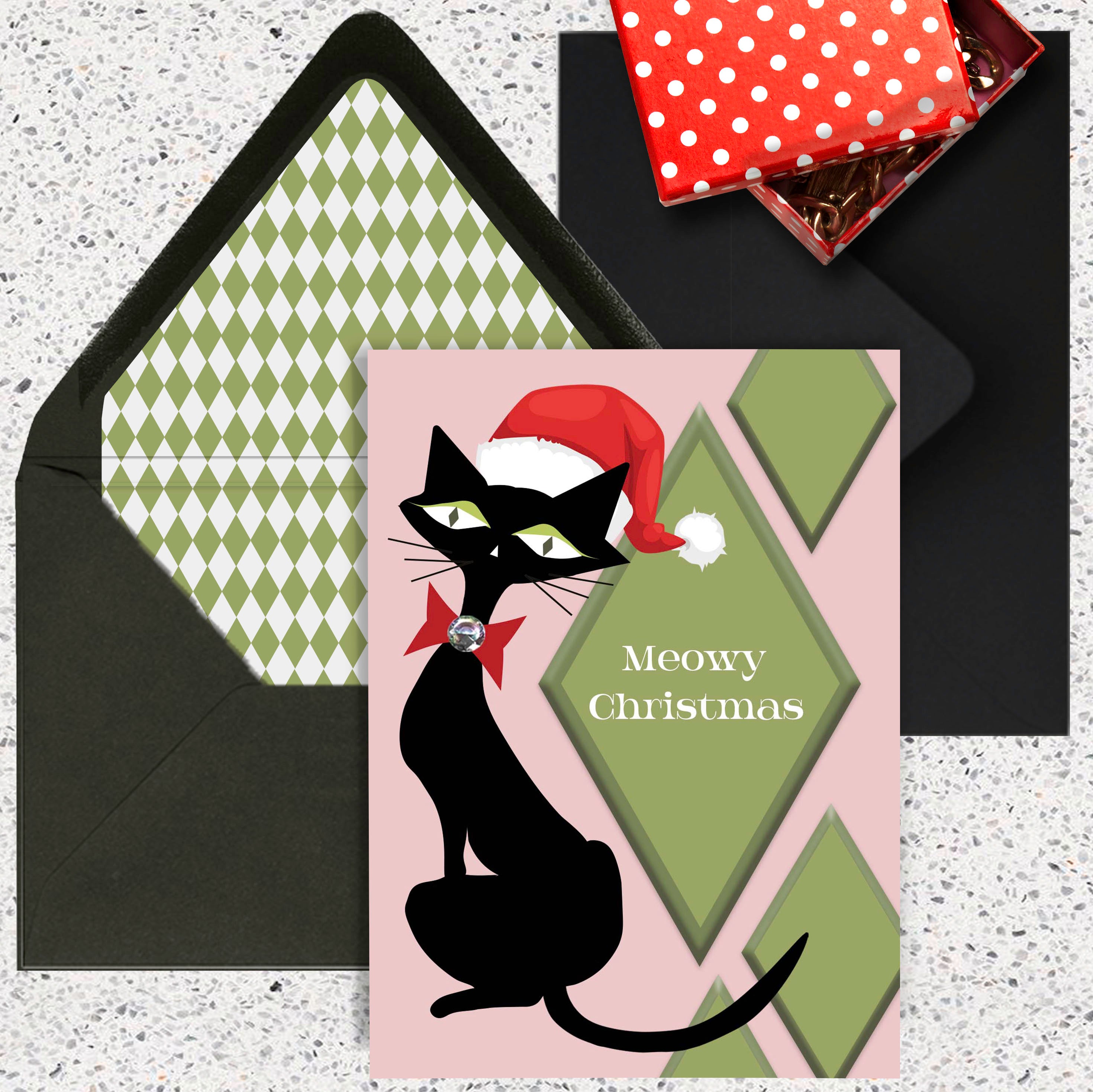 Meowy Christmas Mid Century Cat Holiday Card