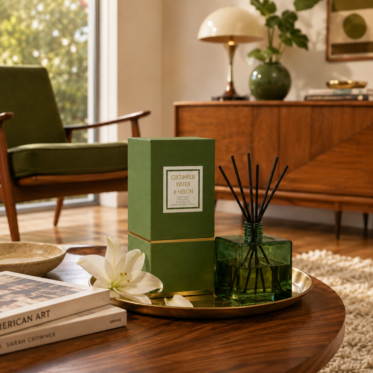Green Reed Diffuser Cucumber Melon with Luxe Gold Foil