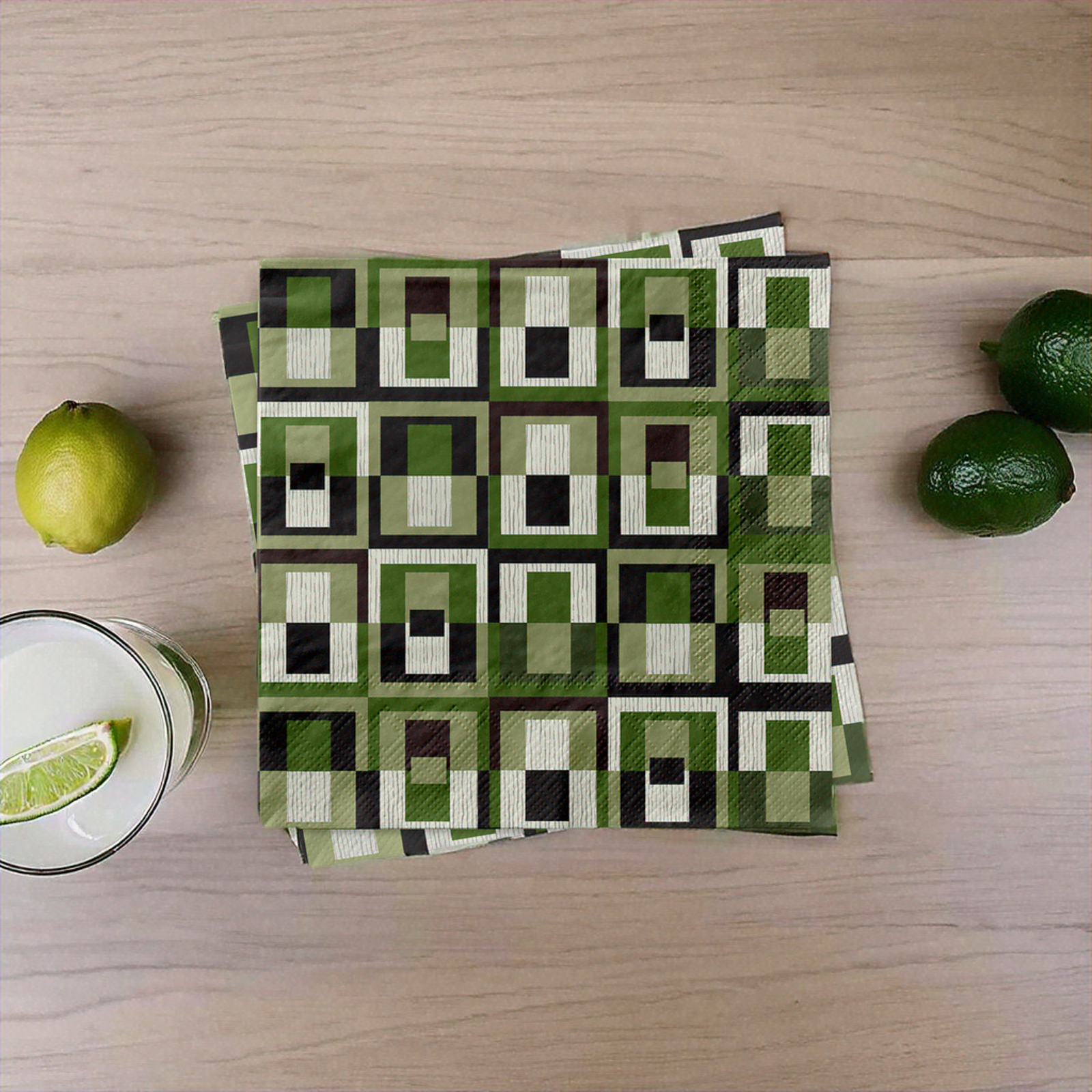 Green Square in Rectangle Geometric Beverage Napkin