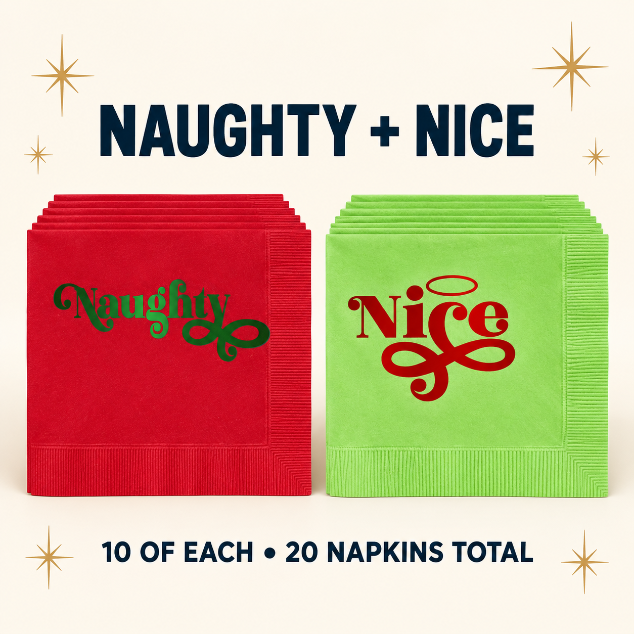 Naughty and Nice Foil Funny Holiday Cocktail Beverage Napkin