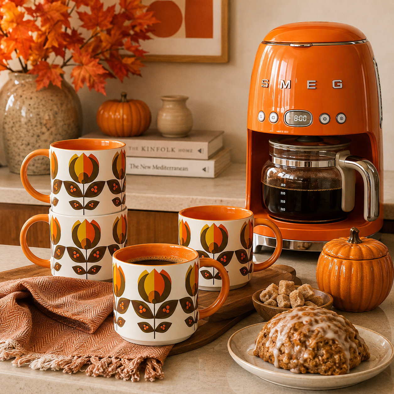 Orange Tulip Flower Mid Century Modern Stackable Matte Coffee Mug