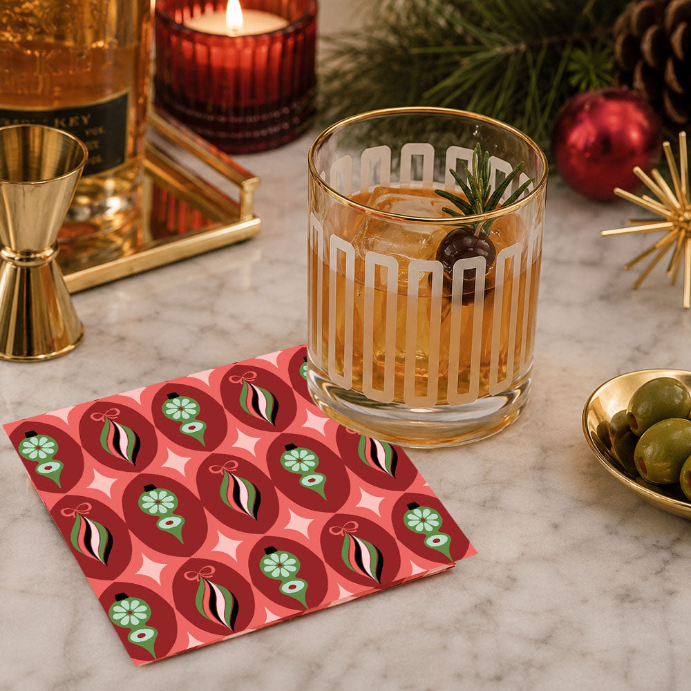 Diamond Retro Ornament Holiday Cocktail Beverage Napkin