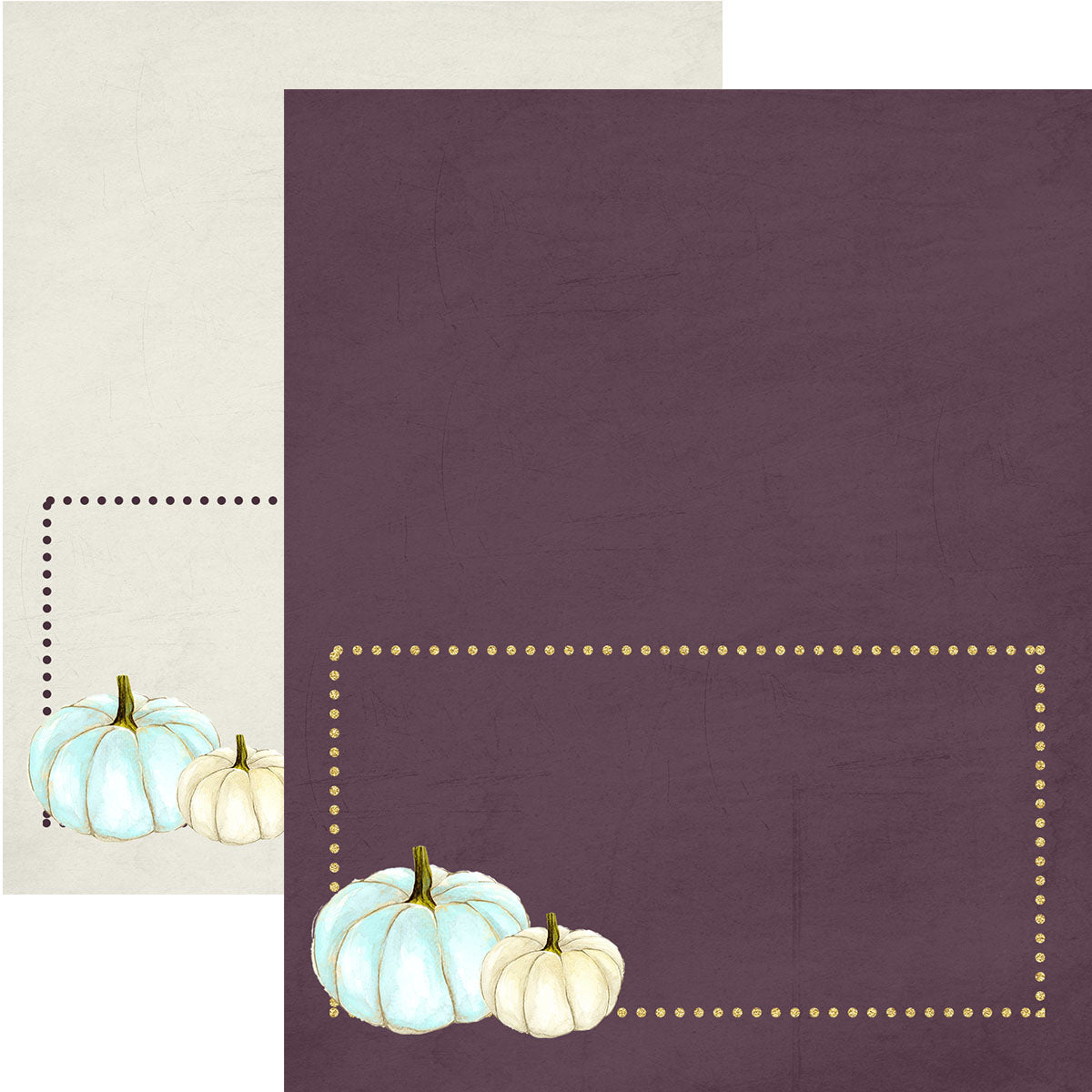 Enhance your Thanksgiving or Fall gathering with these 12 elegant white pumpkin-themed place cards. The lavender texture background and golden dot border one one side, add a touch of modern sophistication while the classic creme color way gives a vintage touch for multi use. Use them for name cards at a dinner party or food tags at a holiday buffet to add a unique and stylish touch