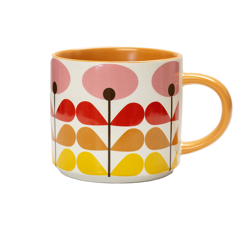 Pink Mid Century Modern Flower Stackable Matte Coffee Tea Mug