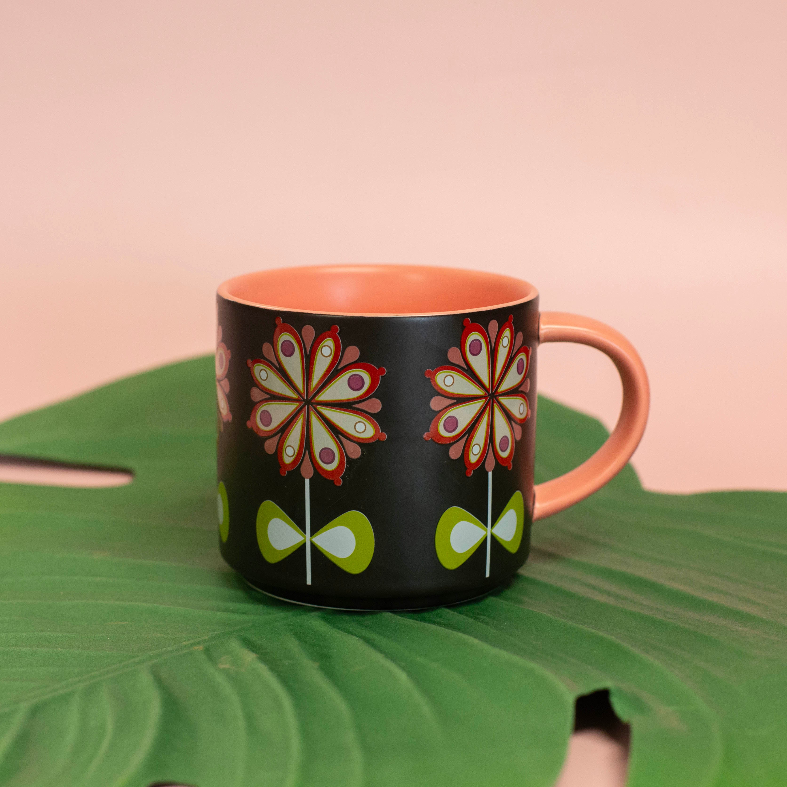 Casbah Bloom Pink Flower Mid Century Stackable Matte Coffee Mug
