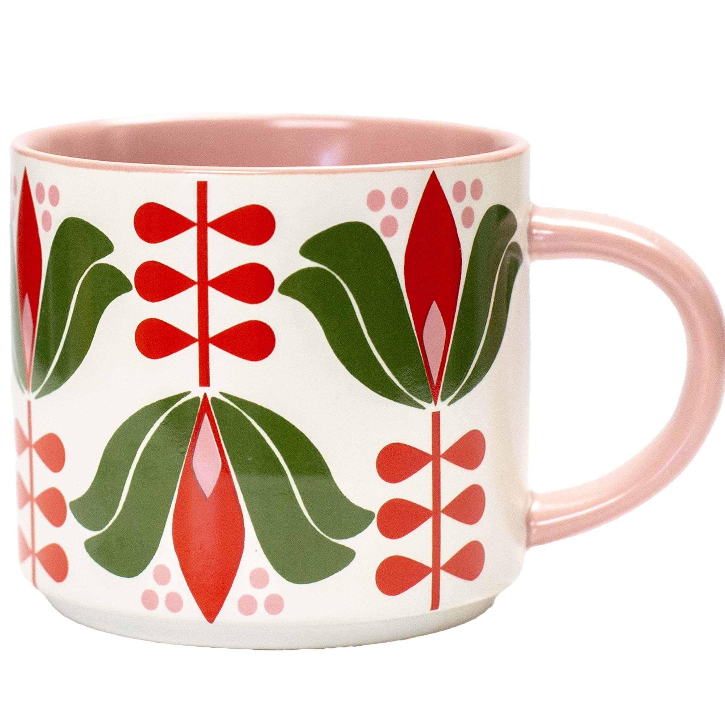 Red Lotus Flower Mid Century Modern Stackable Matte Coffee Tea Mug