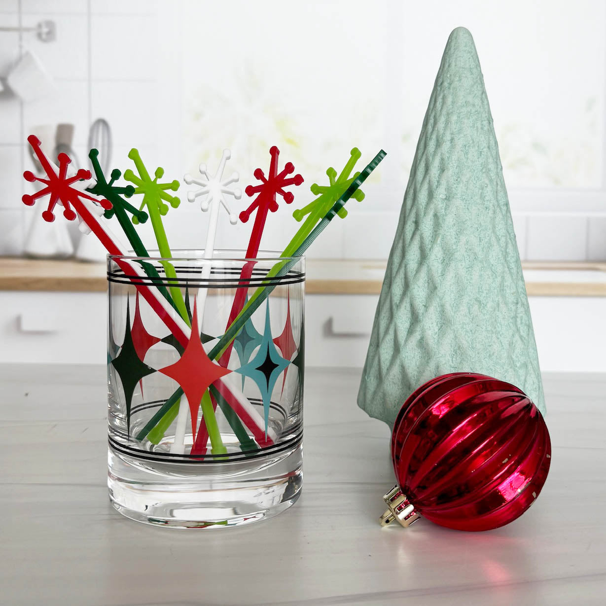 Retro Starburst Holiday Acrylic Beverage Mixing Swizzle Stix