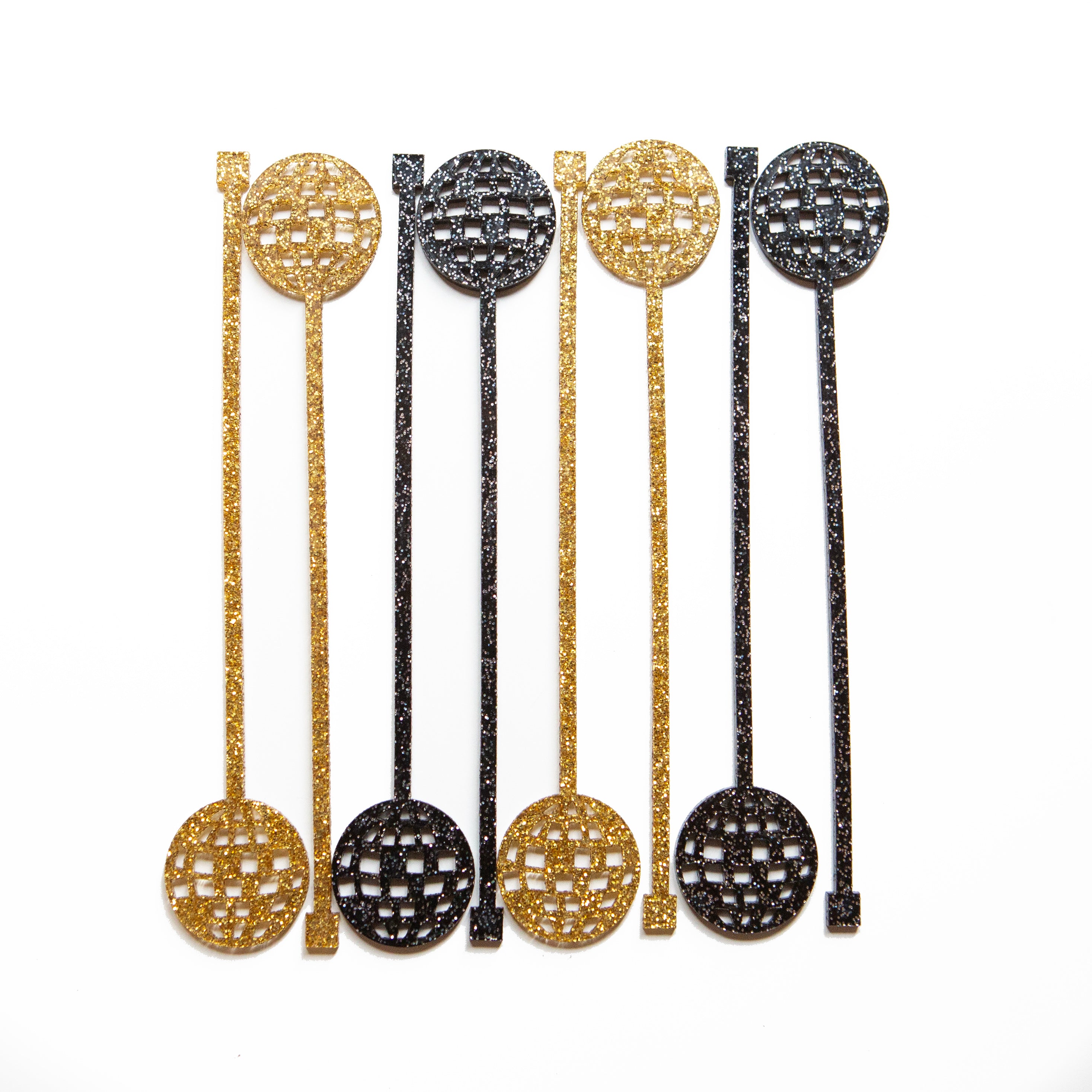 Disco Ball Gold and Black Acrylic Beverage Mixing Swizzle Stix