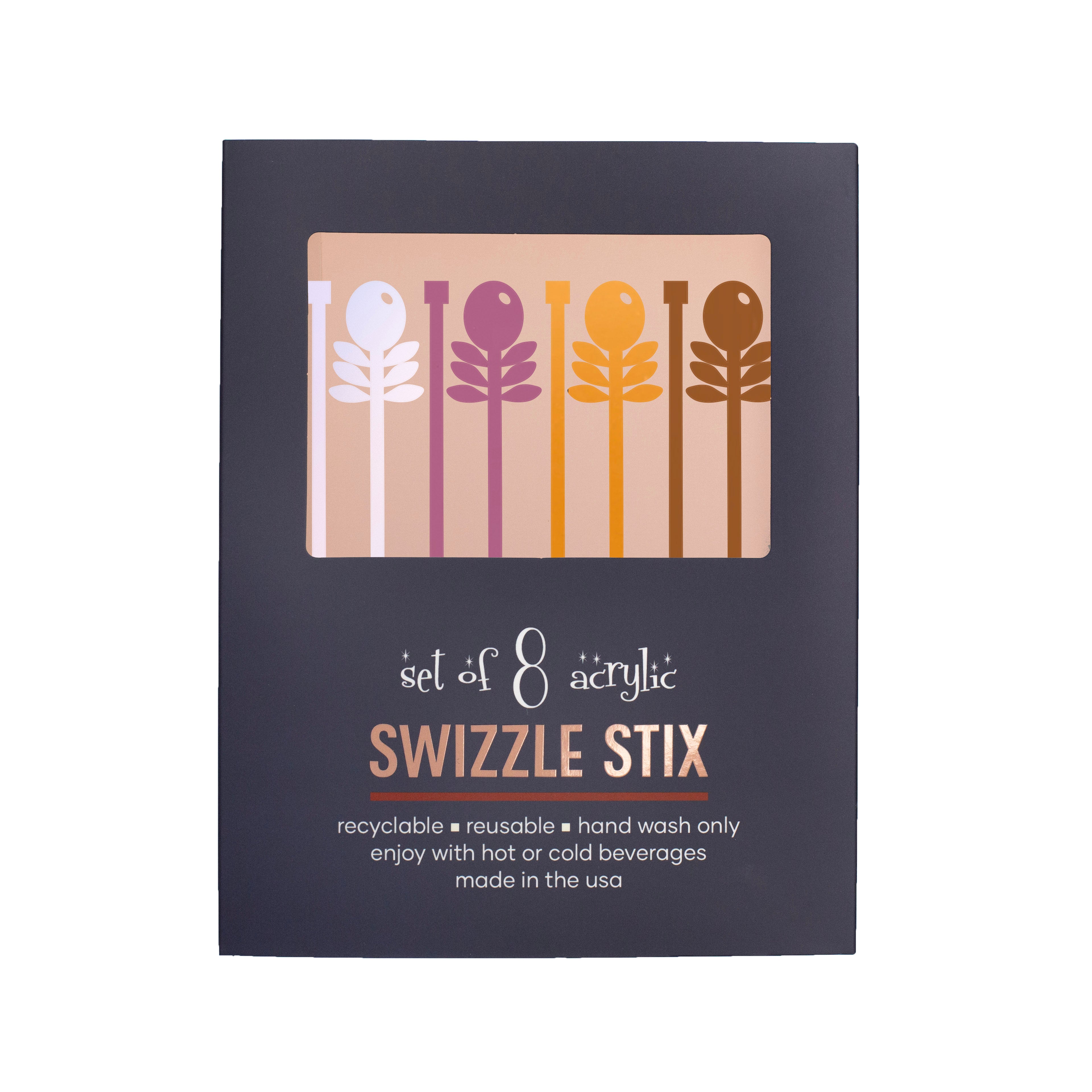 Purple Flowers Mid Century Modern Acrylic Beverage Mixing Swizzle Stix