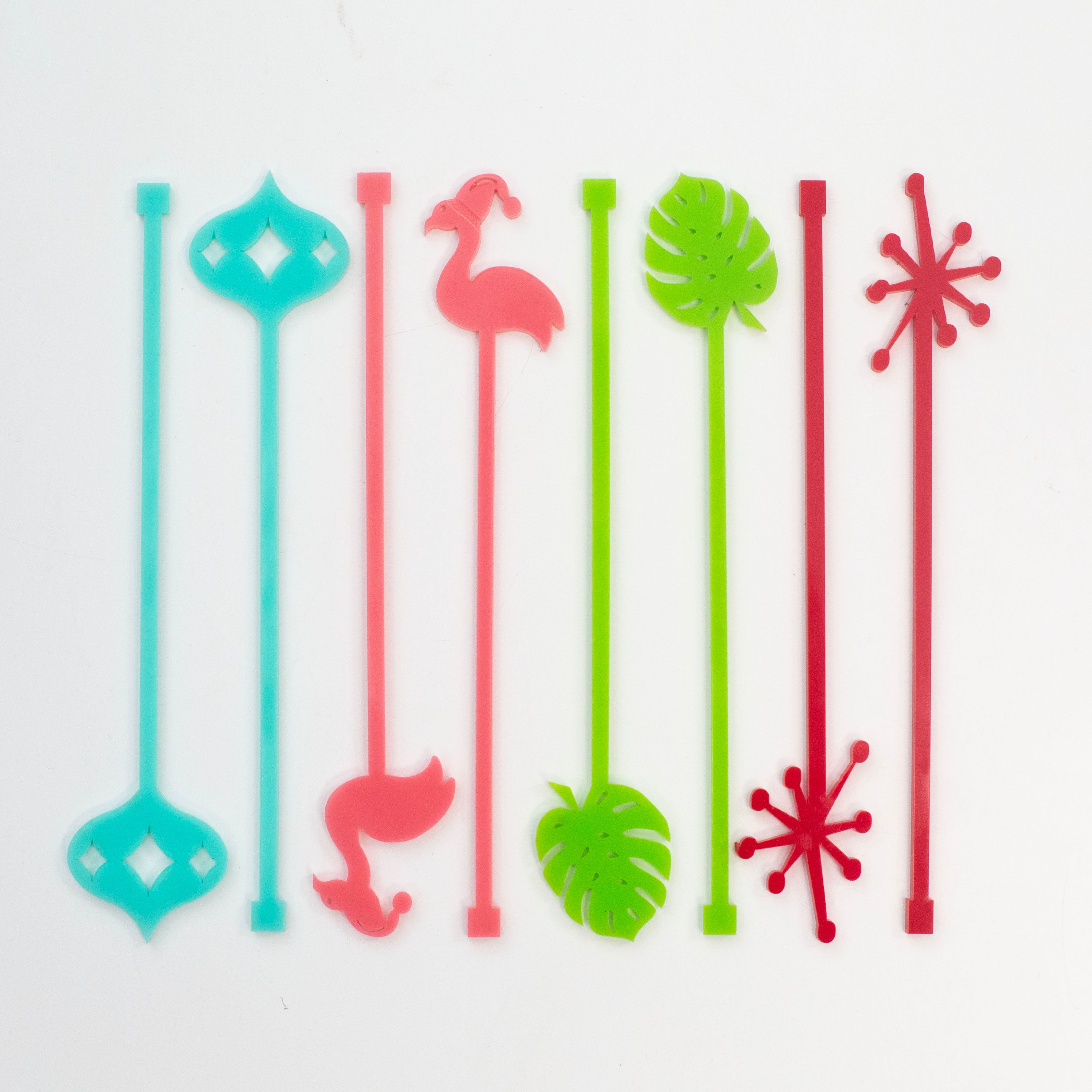 Flamingo Coastal Christmas Acrylic Beverage Mixing Swizzle Stix