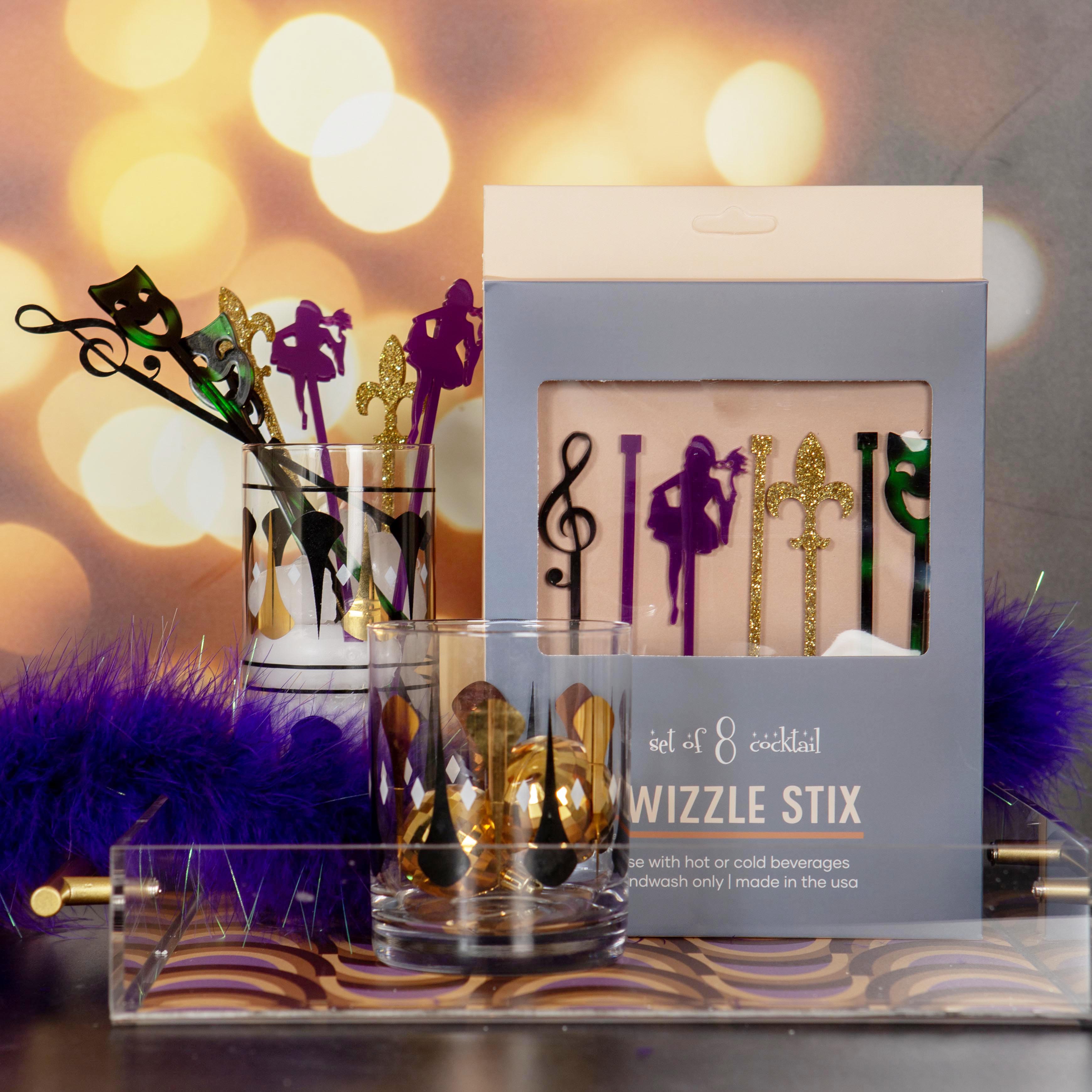 Mardi Gras Acrylic Vintage Beverage Mixing Swizzle Stix