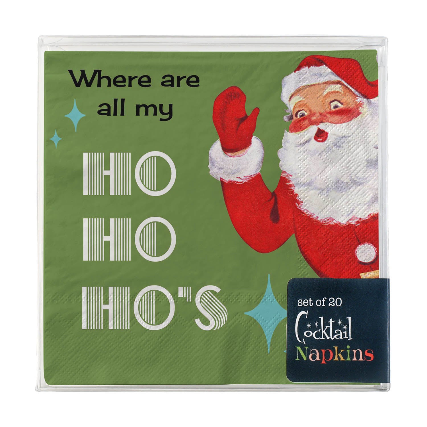 Santa Ho Ho Hos Funny Retro Cocktail Beverage Napkin