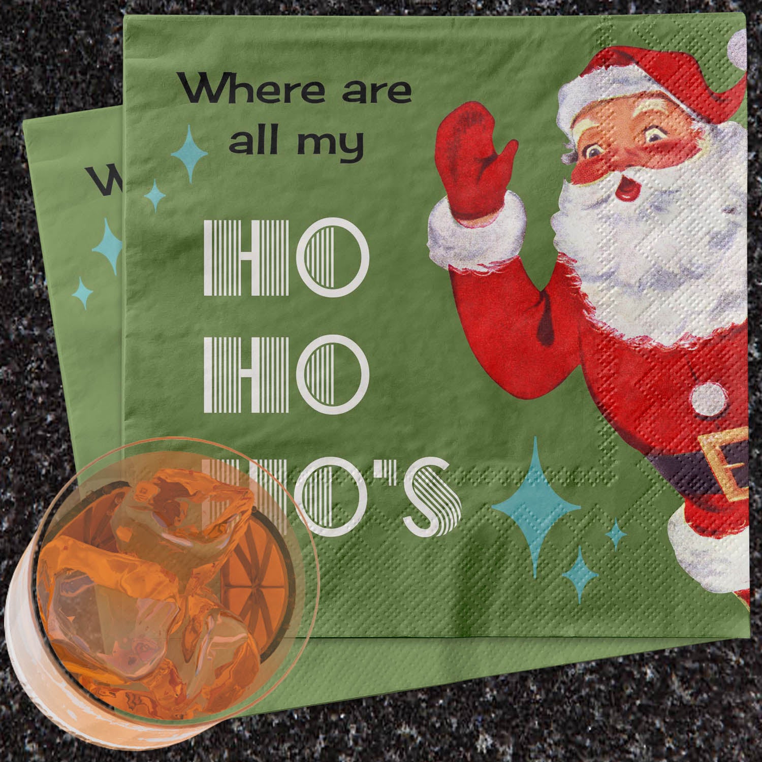 Santa Ho Ho Hos Funny Retro Cocktail Beverage Napkin