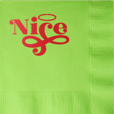 Naughty and Nice Foil Funny Holiday Cocktail Beverage Napkin