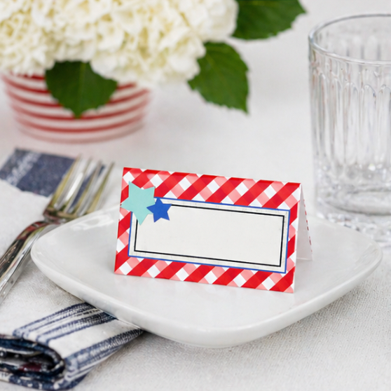 Patriotic Stars Blue and Red Double Sided Place Cards