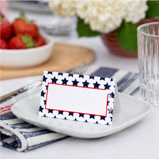 Patriotic Stars Blue and Red Double Sided Place Cards