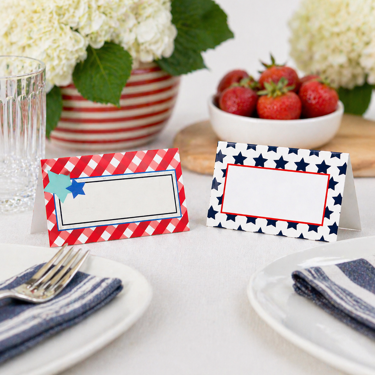 Patriotic Stars Blue and Red Double Sided Place Cards