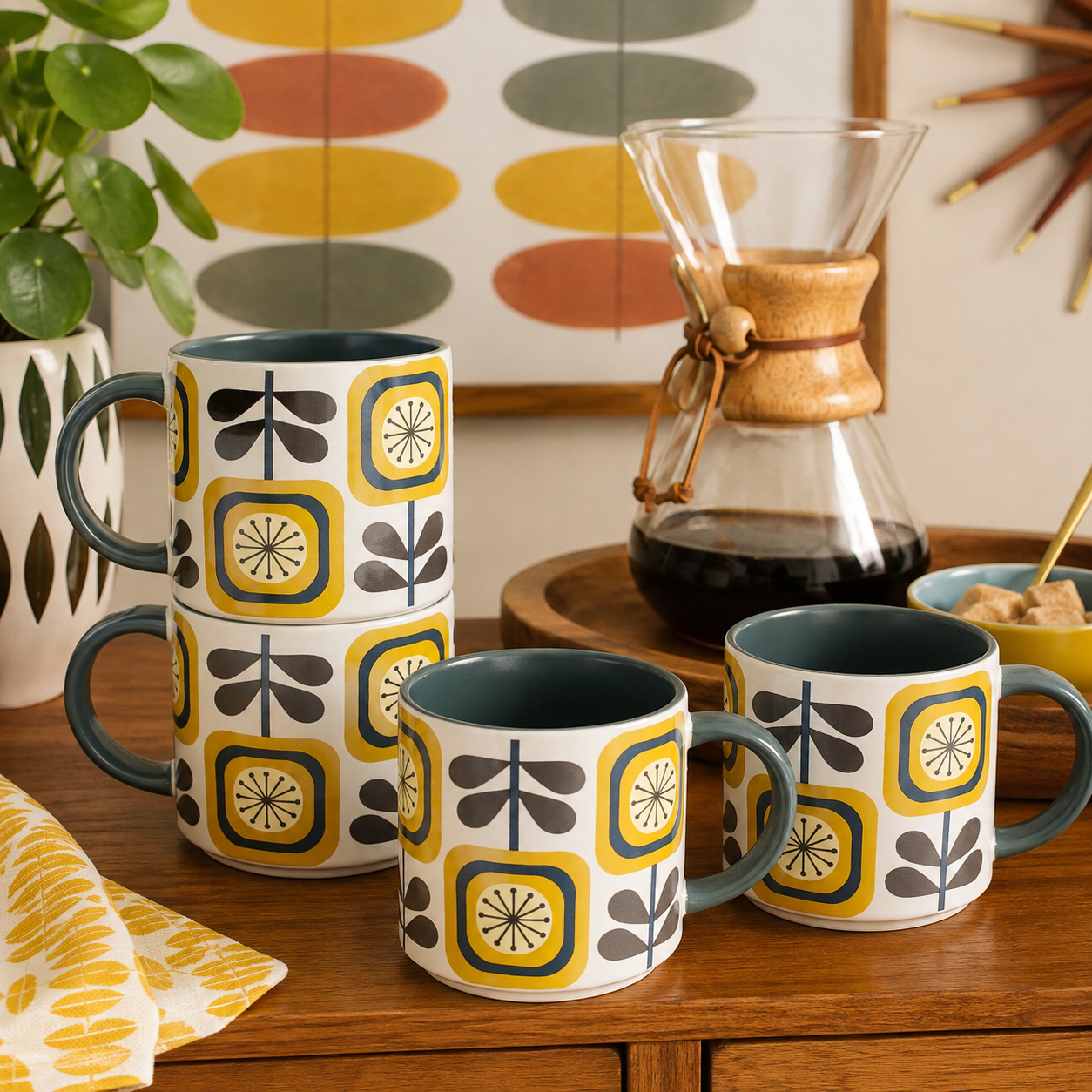 Sunflower Mid Century Modern Stackable Matte Coffee Mug