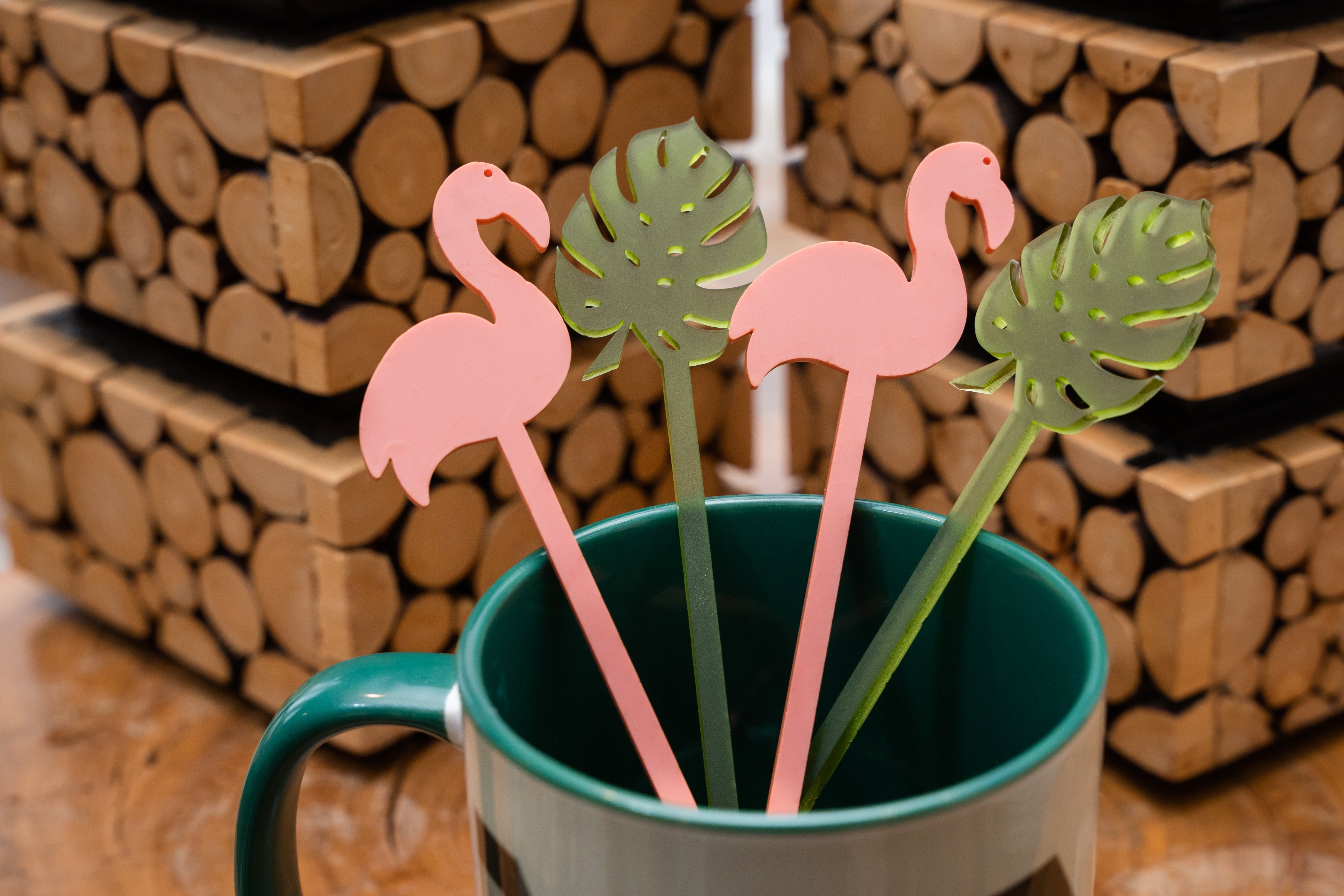 Flamingo and Palm Swizzle Stir Sticks