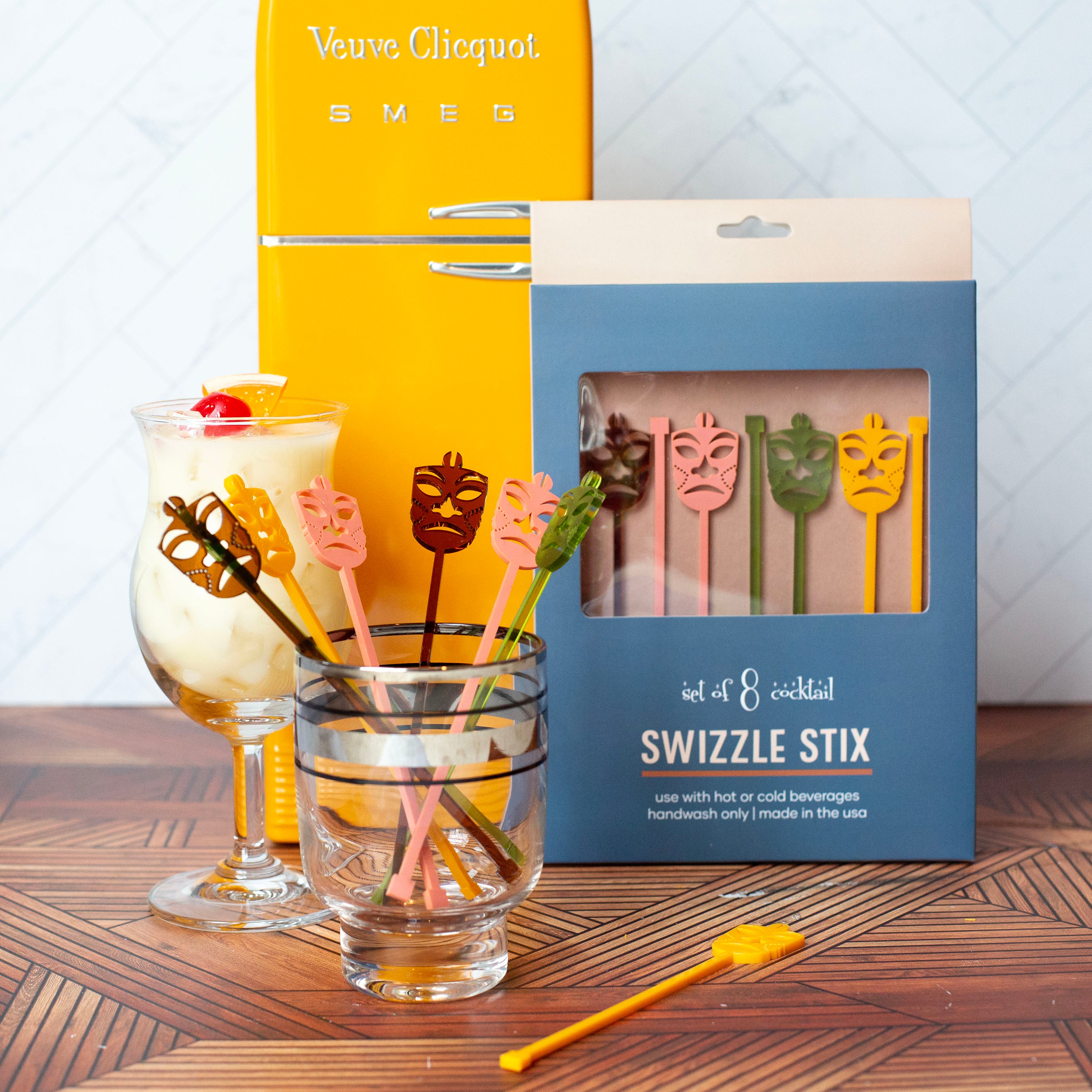Tiki Mask Beverage Mixing Swizzle Stix