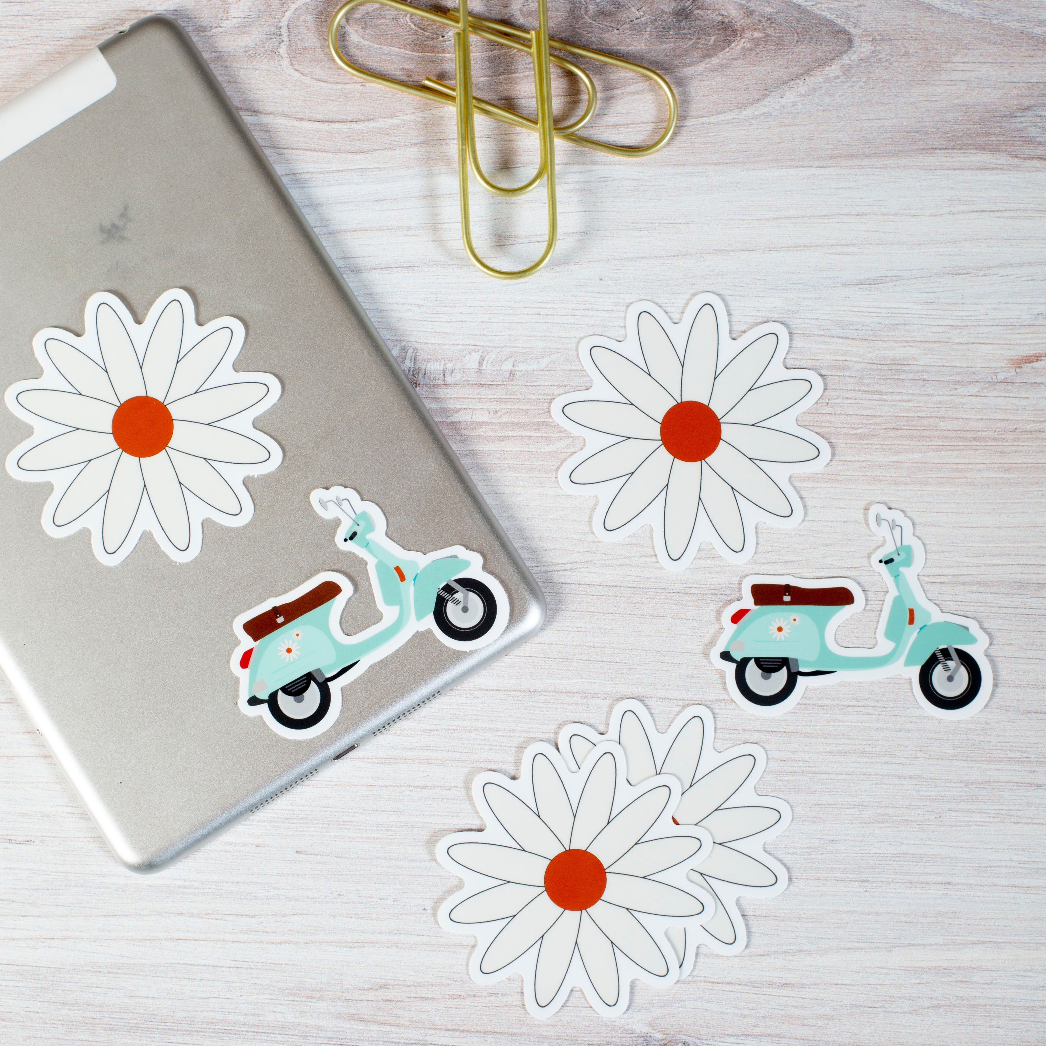 White Large Retro Flower Vinyl Sticker