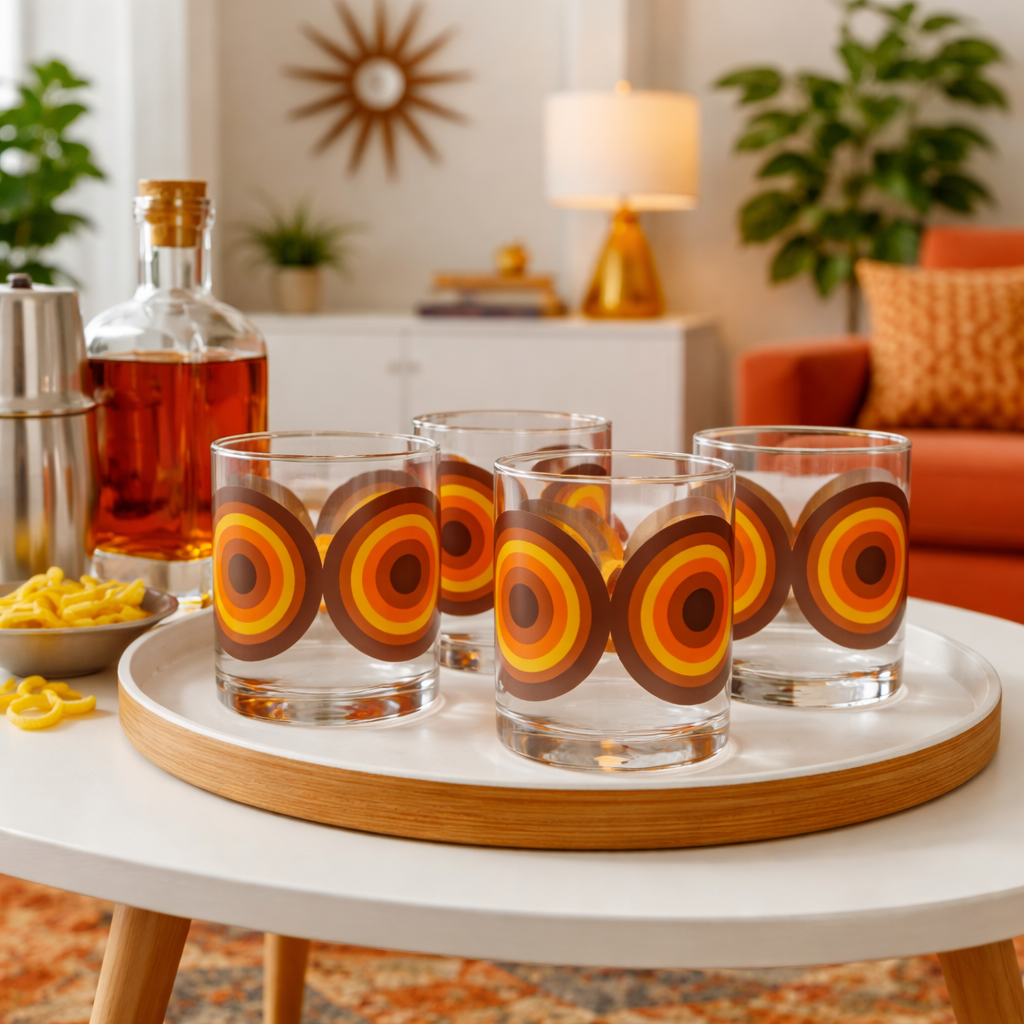 Orange and Brown Retro Circle Whiskey Cocktail Glass