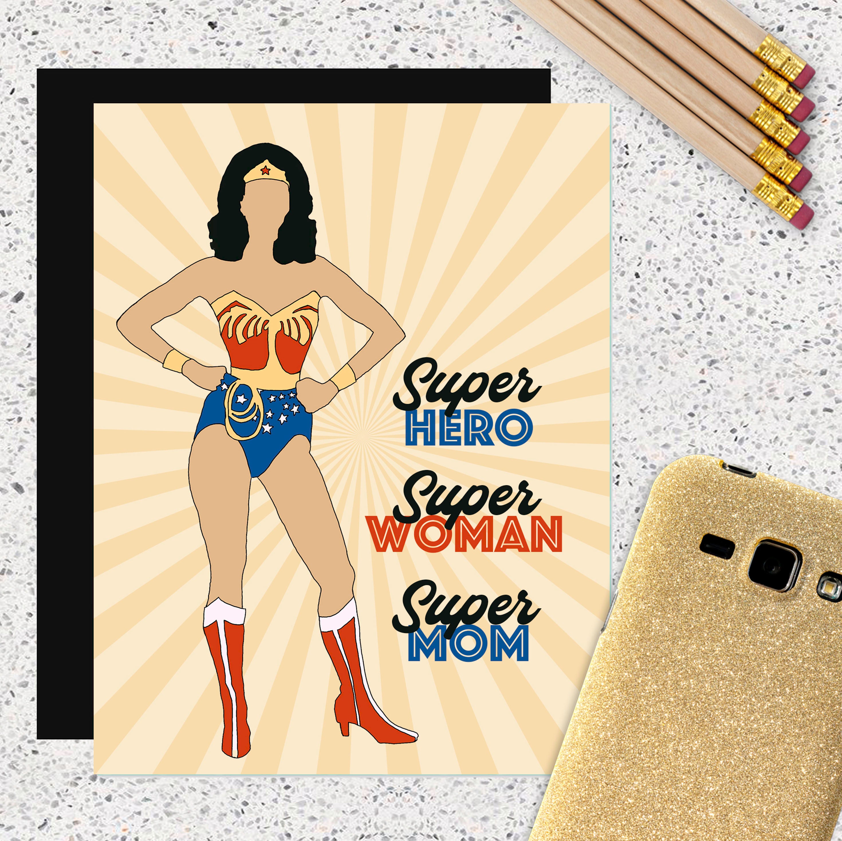 Wonder Woman Super Hero Mom Pop Icon Greeting Card