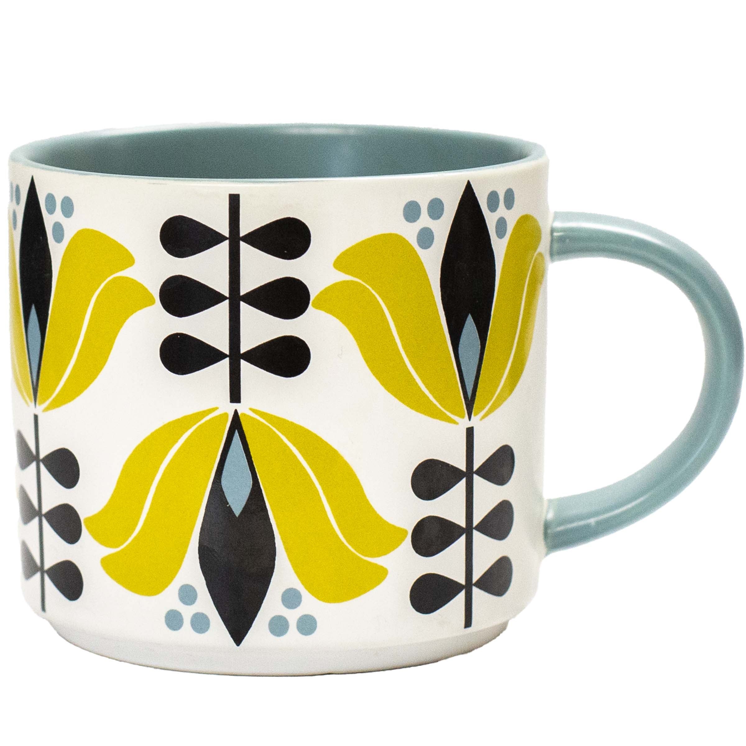 Yellow Lotus Flower Mid Century Modern Stackable Matte Coffee Mug