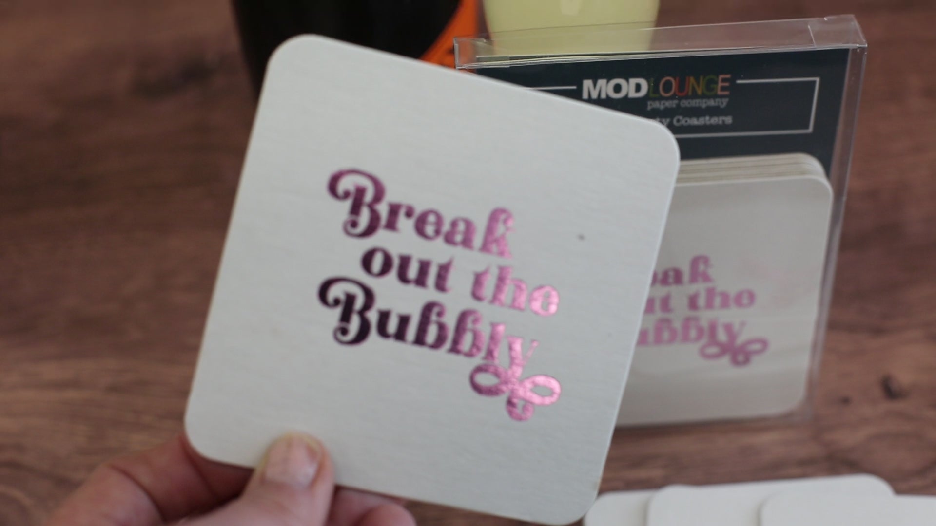 Break Out The Bubbly Pink Foil Paper Coaster Set