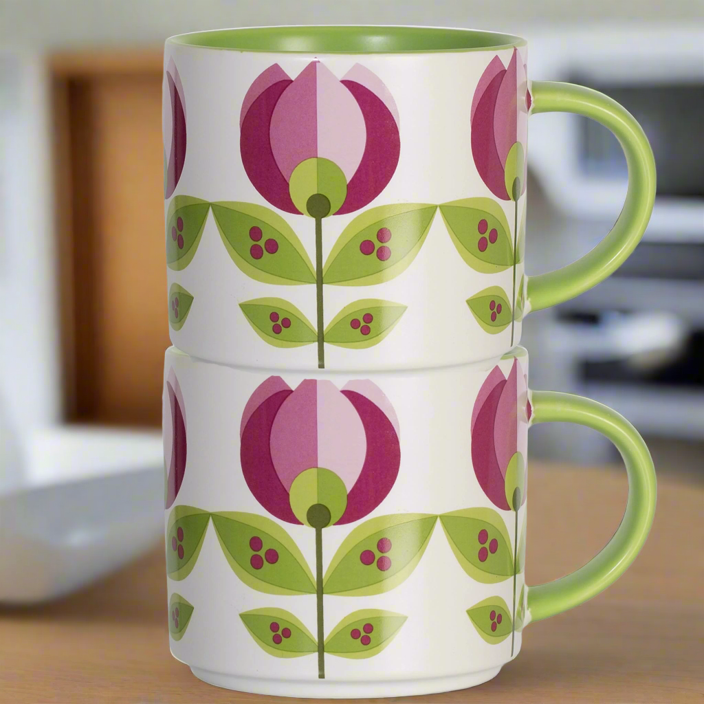 Tulip Flower Mid Century Modern Stackable Matte Coffee Mug