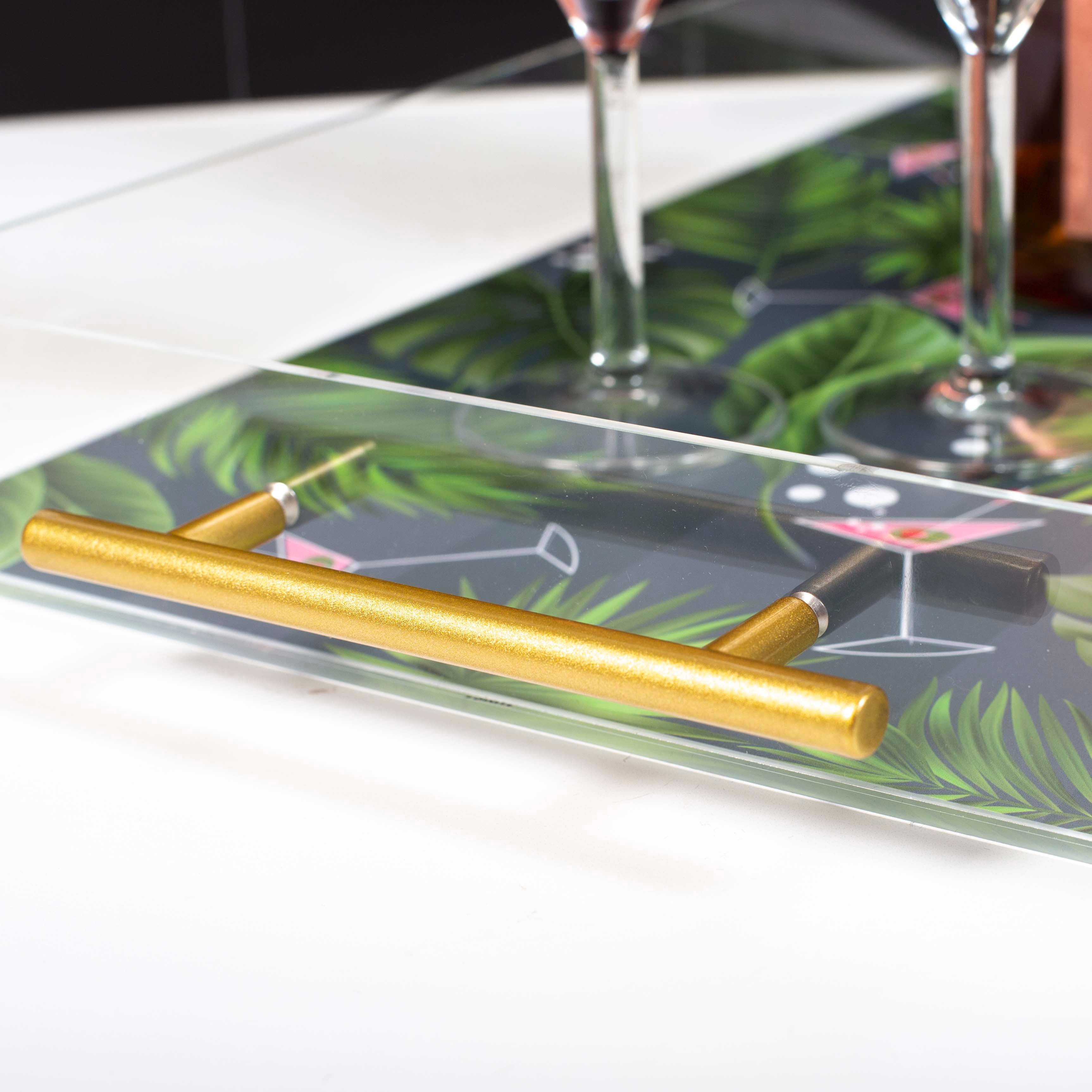 Martini Palm Rectangle Acrylic Tray with Gold Handles
