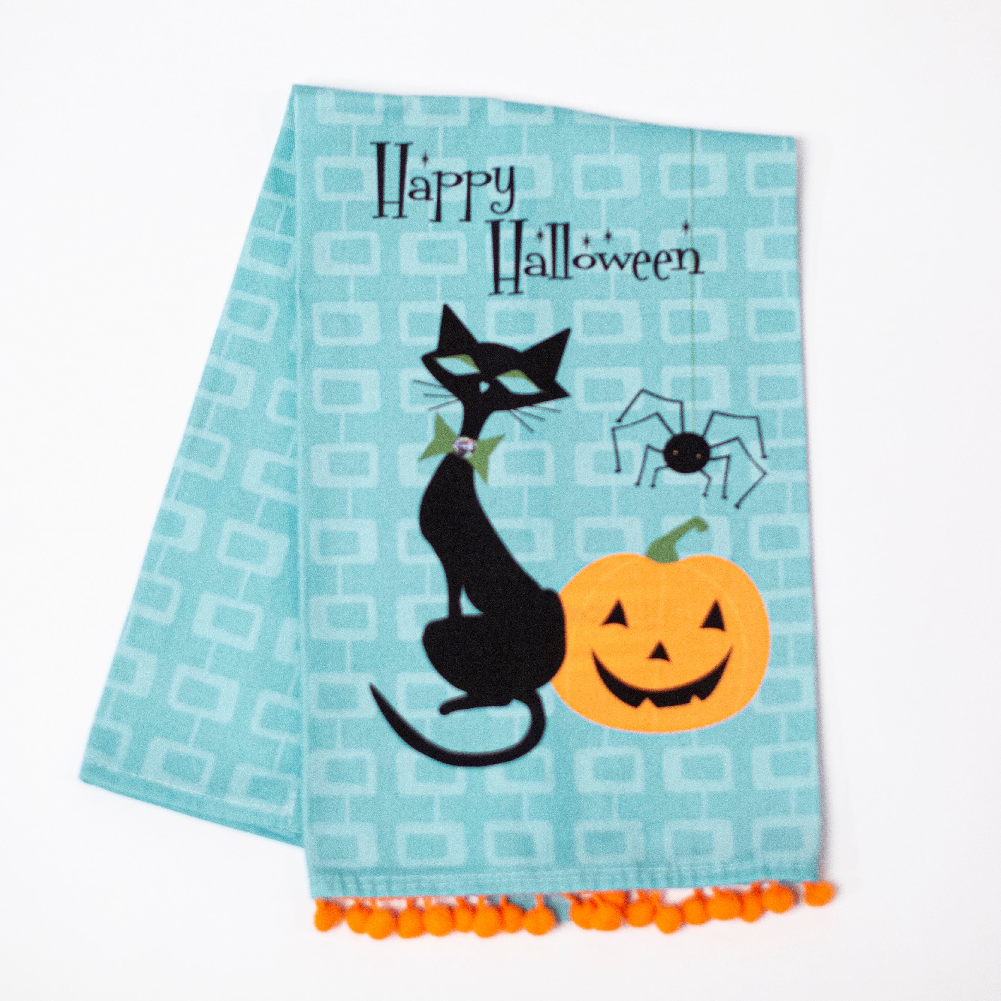 Mid Century Modern Halloween Cat Tea Towel - ModLoungePaperCompany