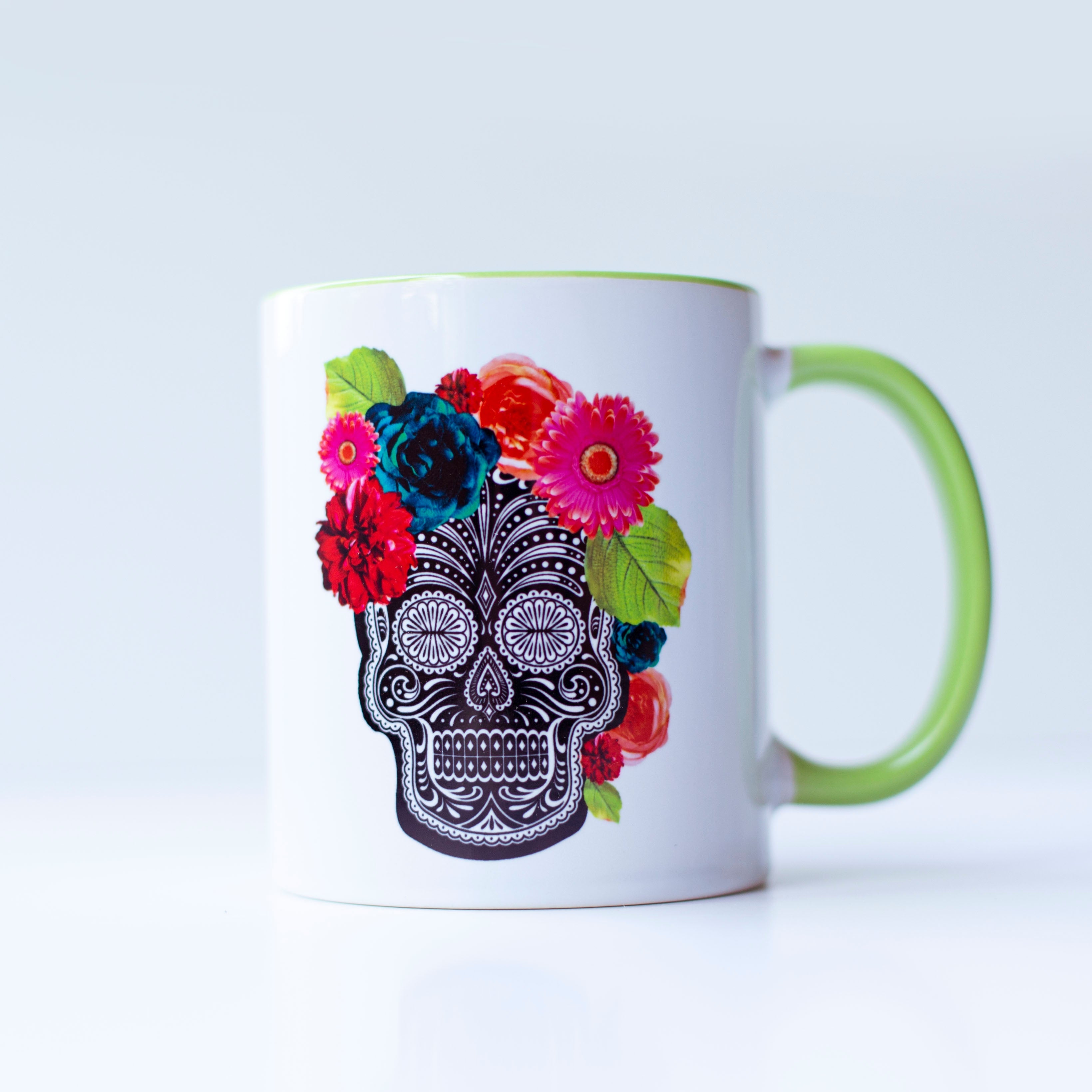 sugar skull with flowers coffee mug