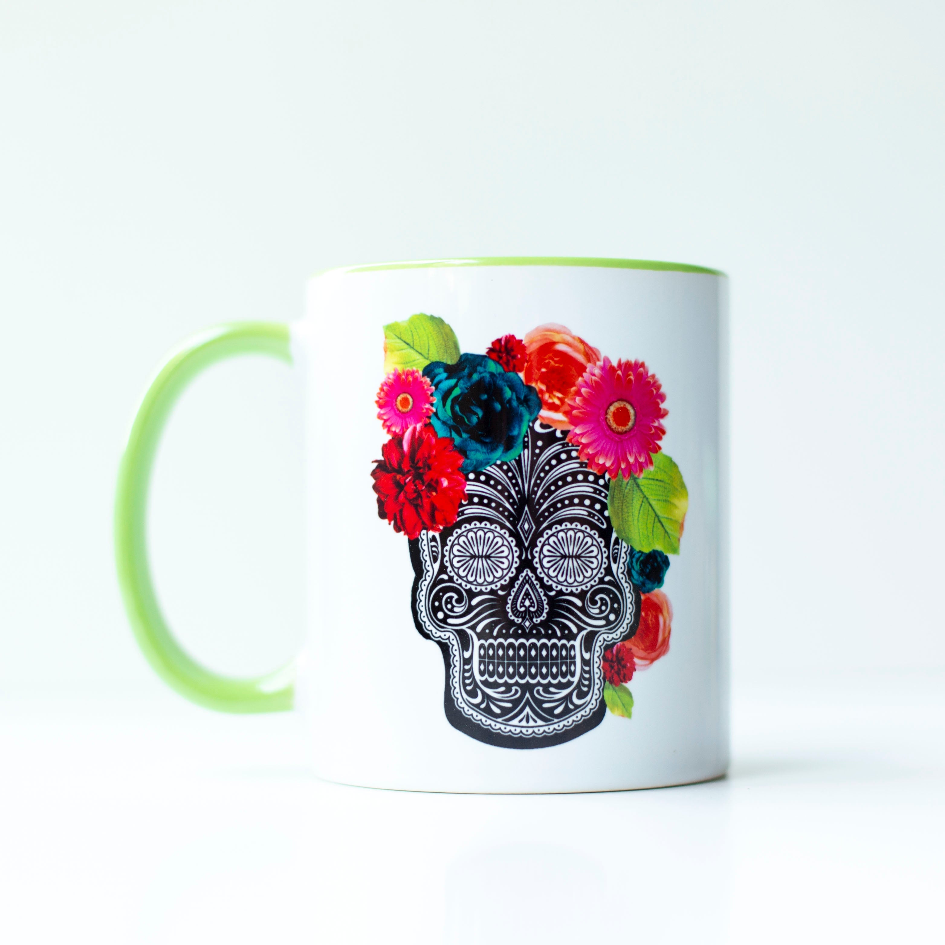 sugar skull with flowers coffee mug