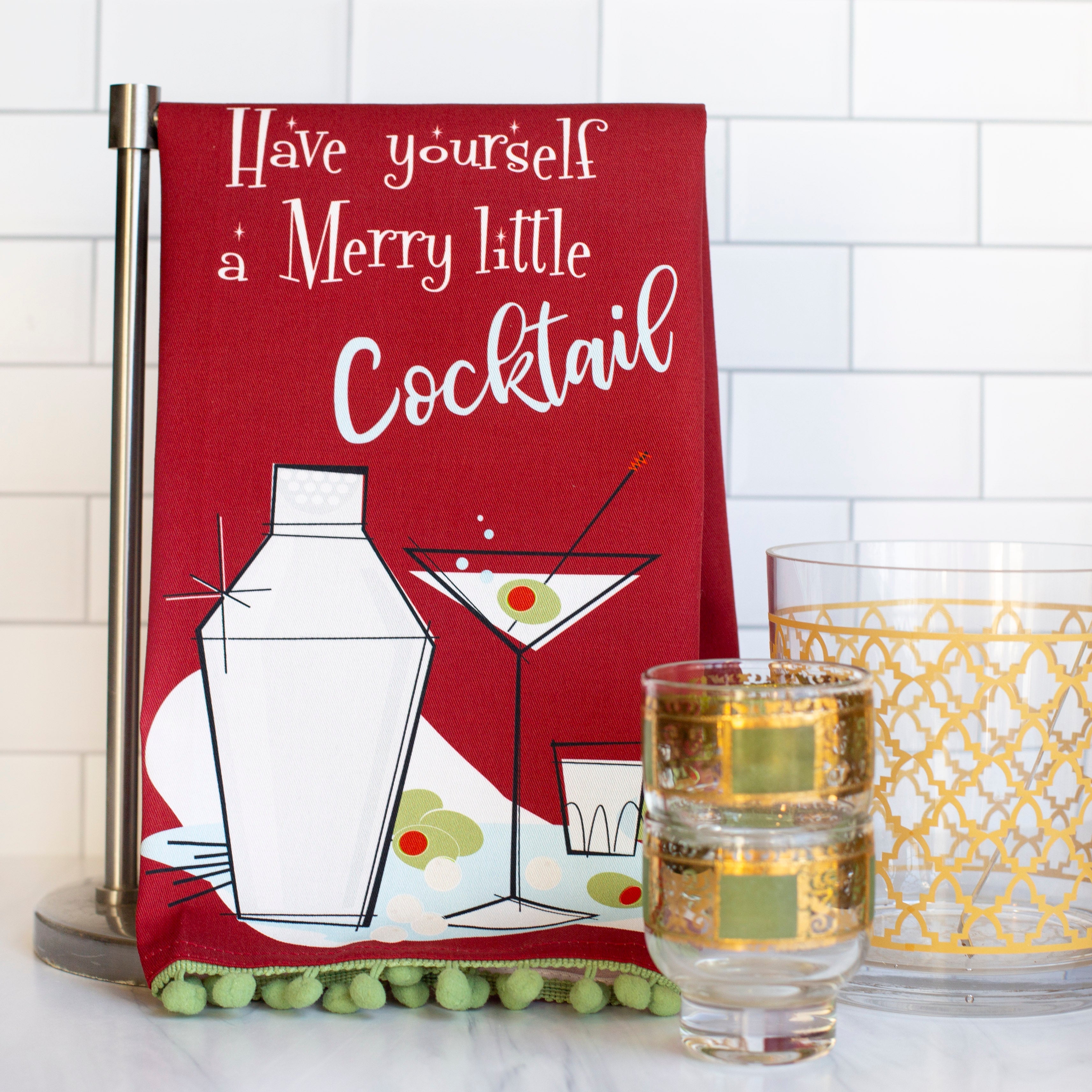 have yourself a merry little cocktail bar tea towel